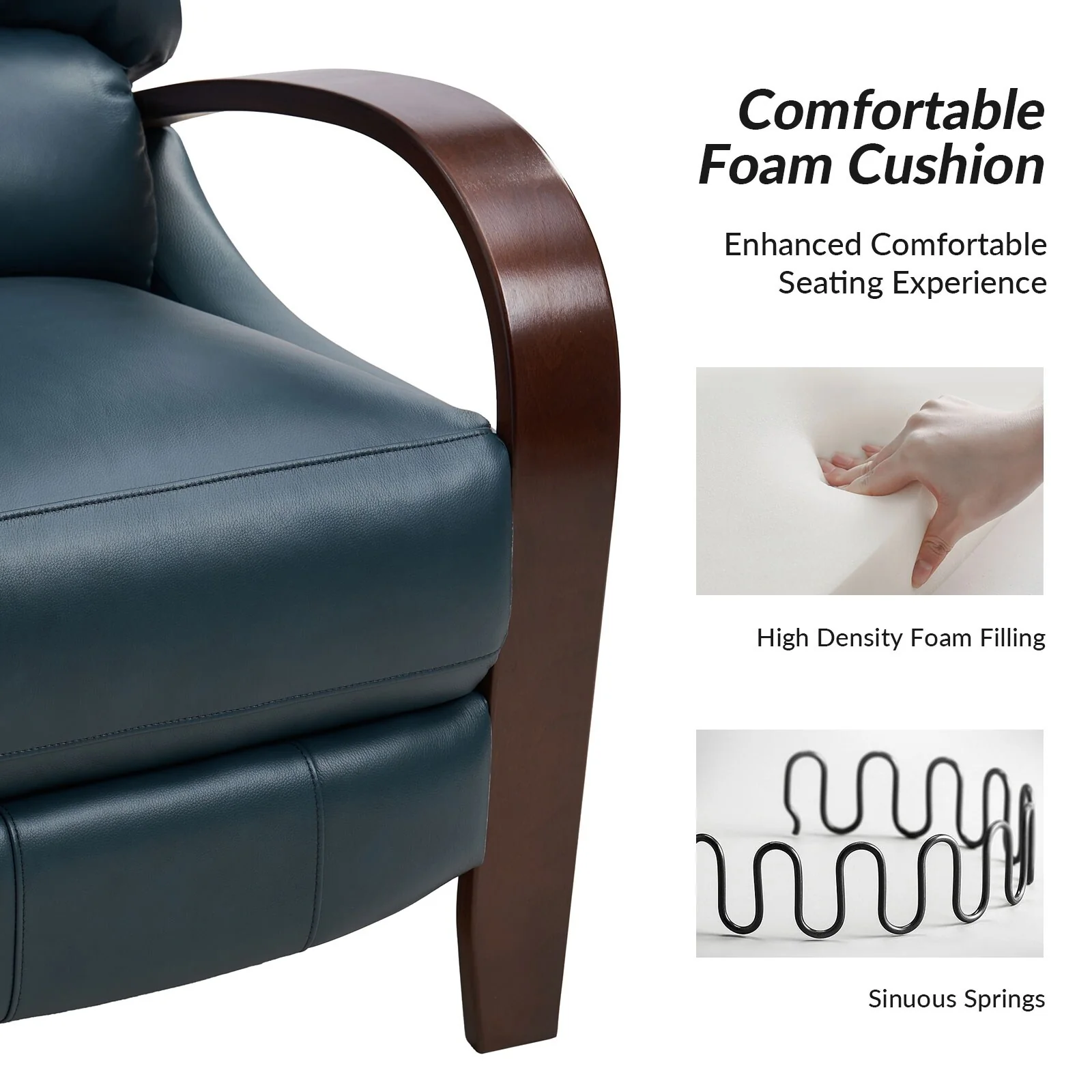 Alex Mid-century Modern Cigar Genuine Leather Manual Recliner with Wooden Curved Arms, Set of 2