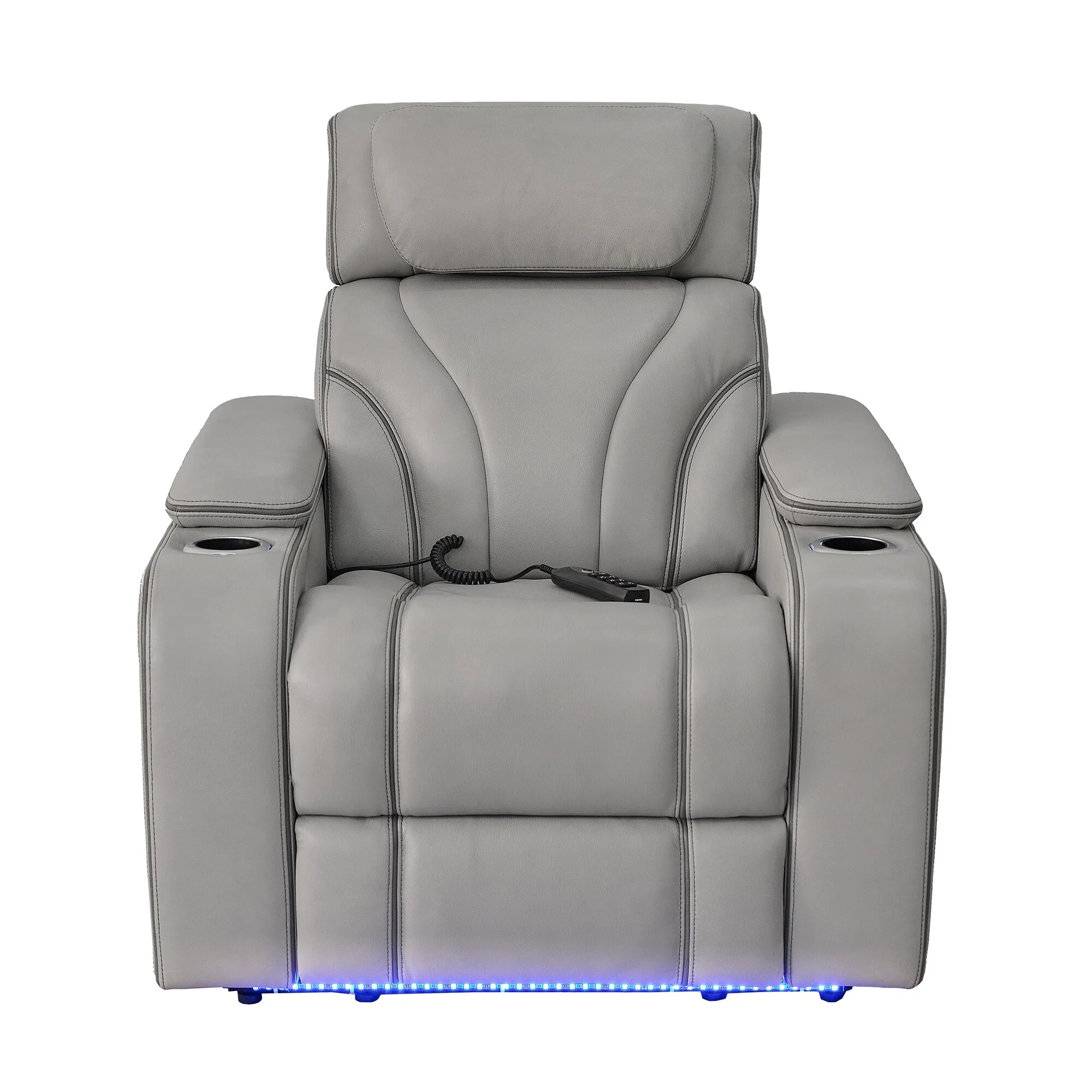 Octavia Silver and Gray Leather Zero Gravity Power Recliner with Heat and Massage