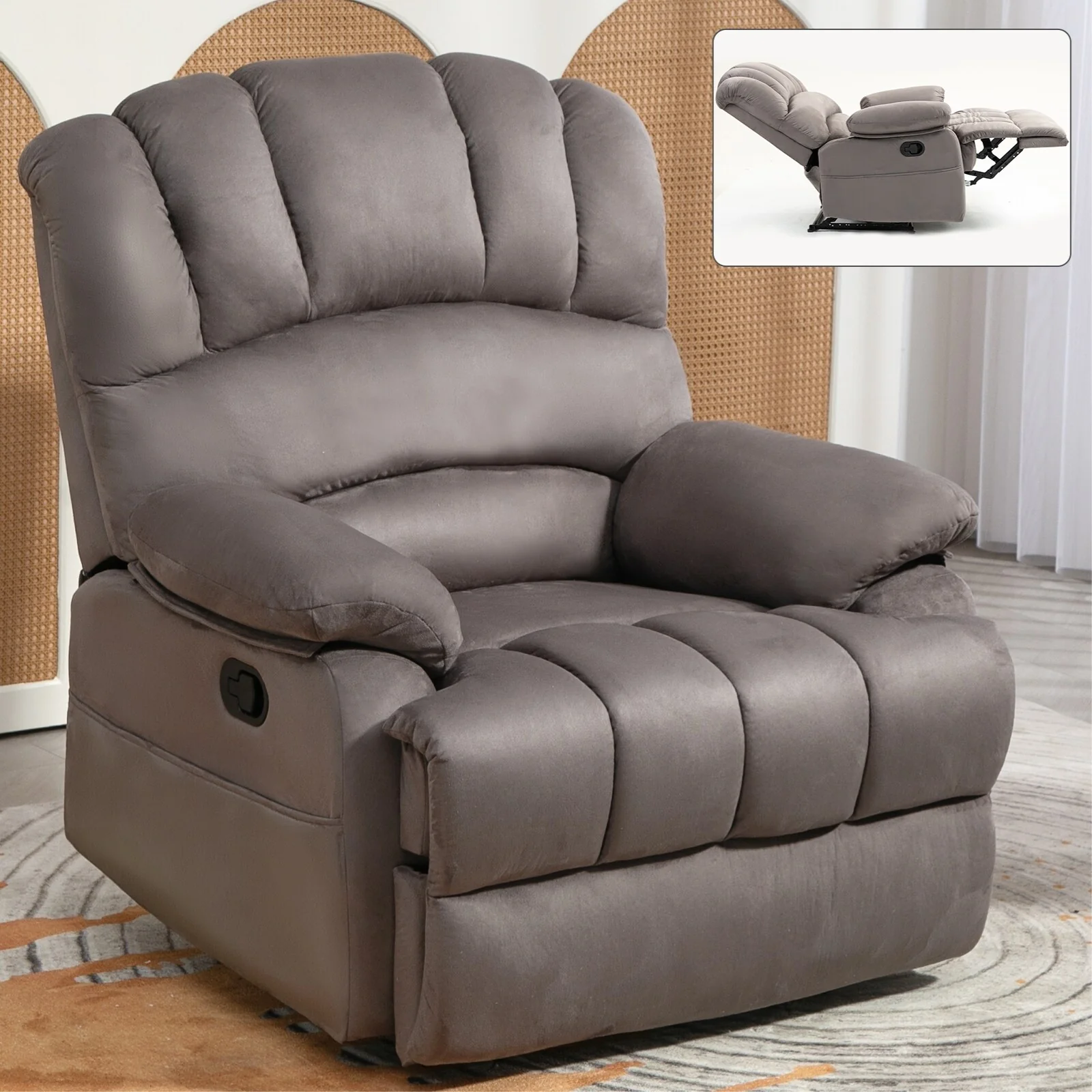 Brown Oversized Manual Recliner featuring 155�� Recline, Easy Assembly, and Generous Design for Your Living Room