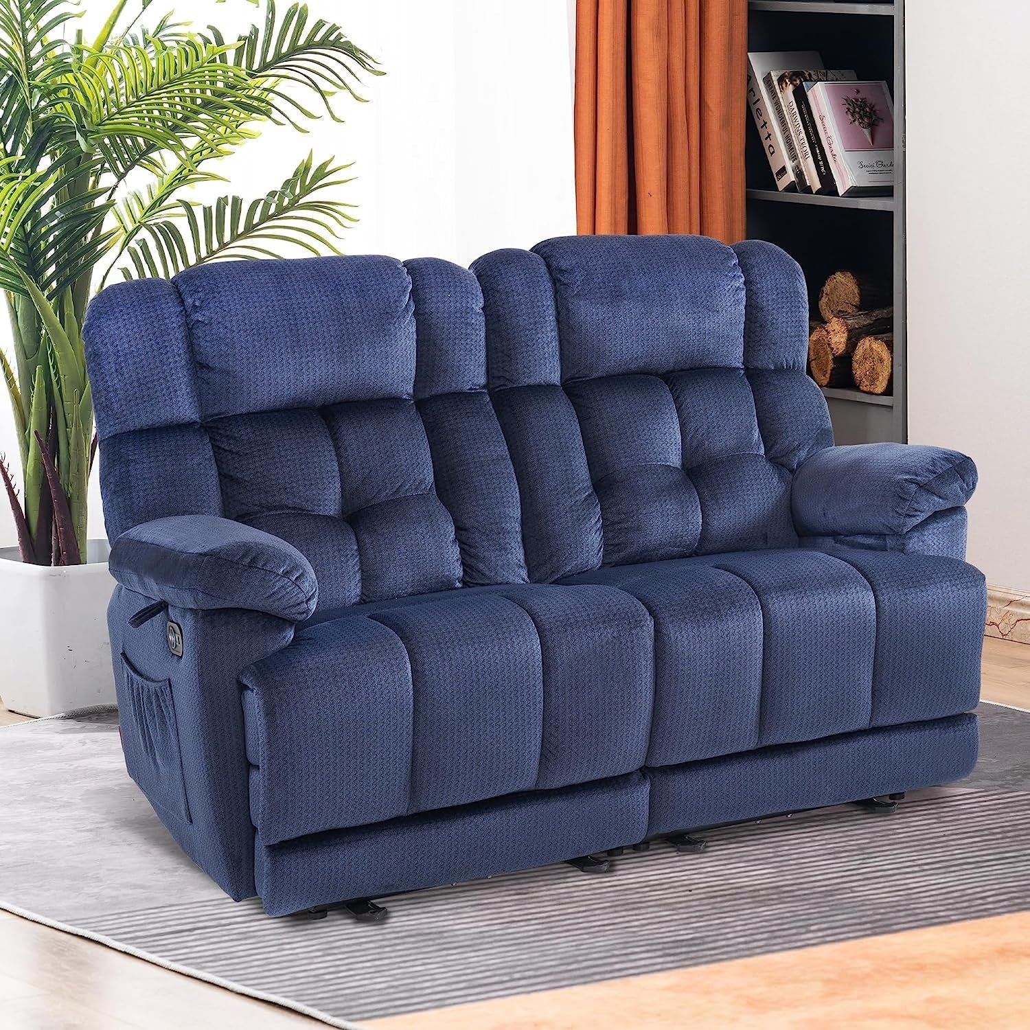 MCombo Electric Power Reclining Loveseat Sofa with Heat and Massage, Fabric 6237