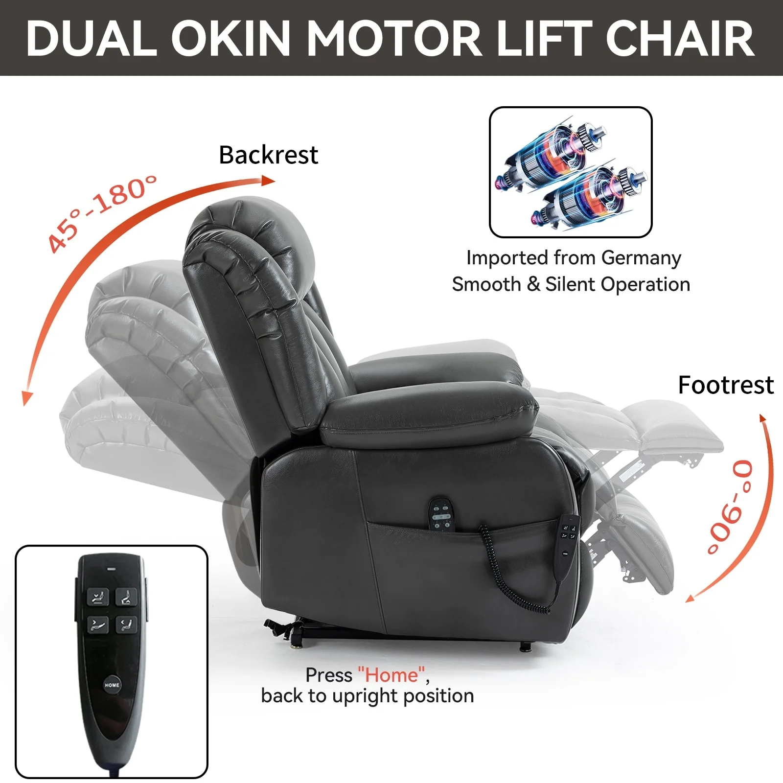 Faux Leather Power Lift Recliner with Massage & Lumbar Heating