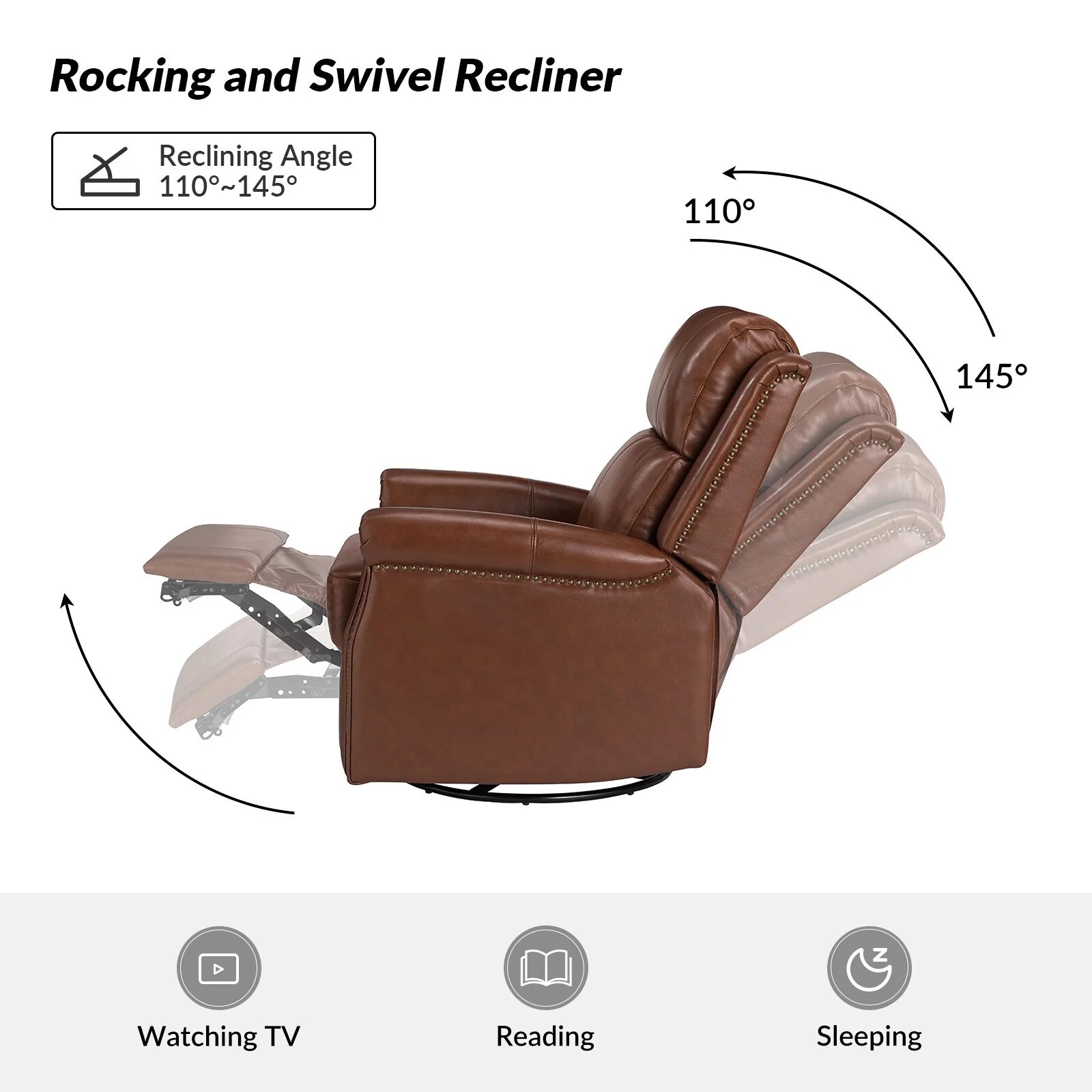 Renato Traditional Genuine Leather Nailhead Power Swivel Recliner Chair with Metal Base Set of 2 by HULALA HOME