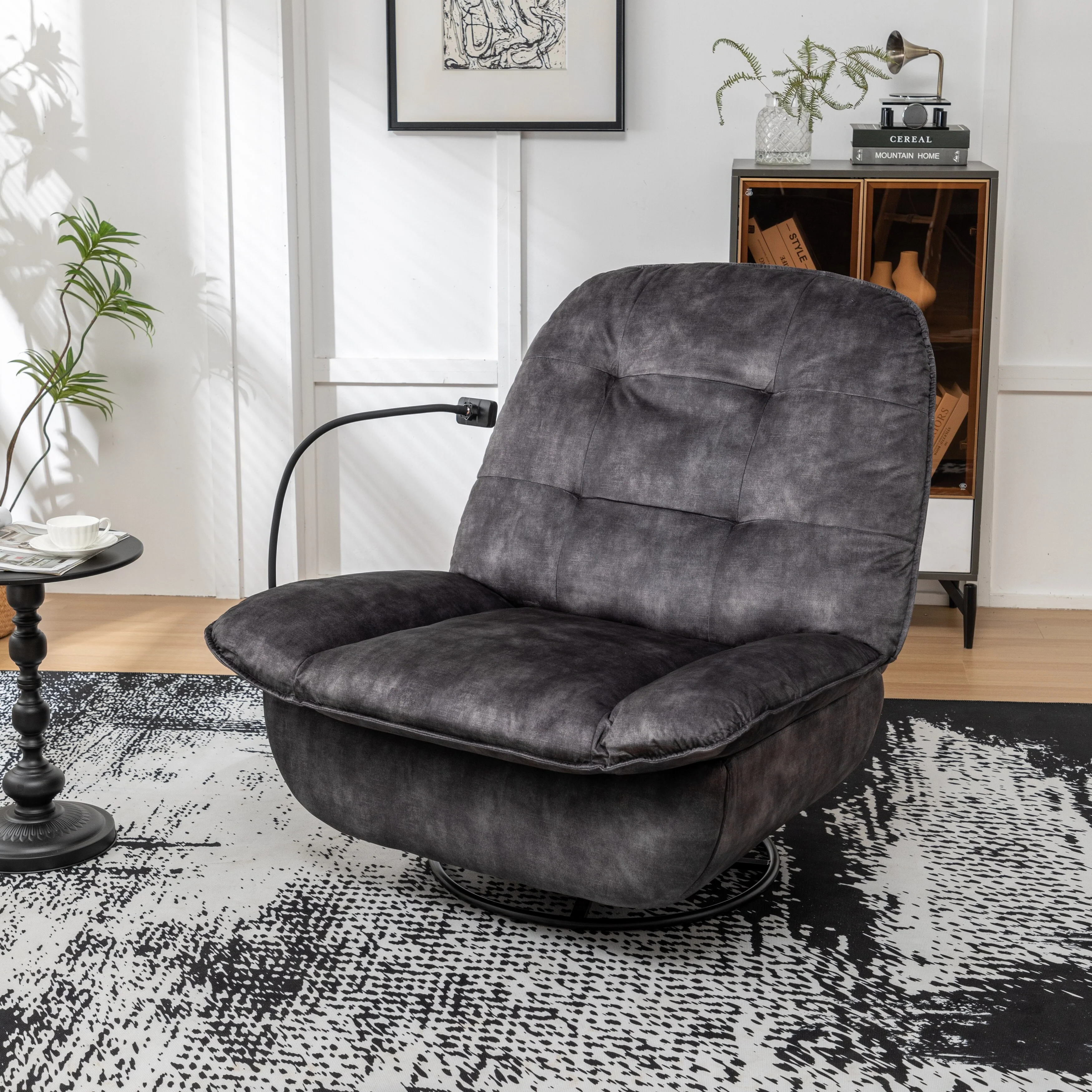 Velvet Oversized Recliner Chair with Swivel, Rocker & Phone Holder