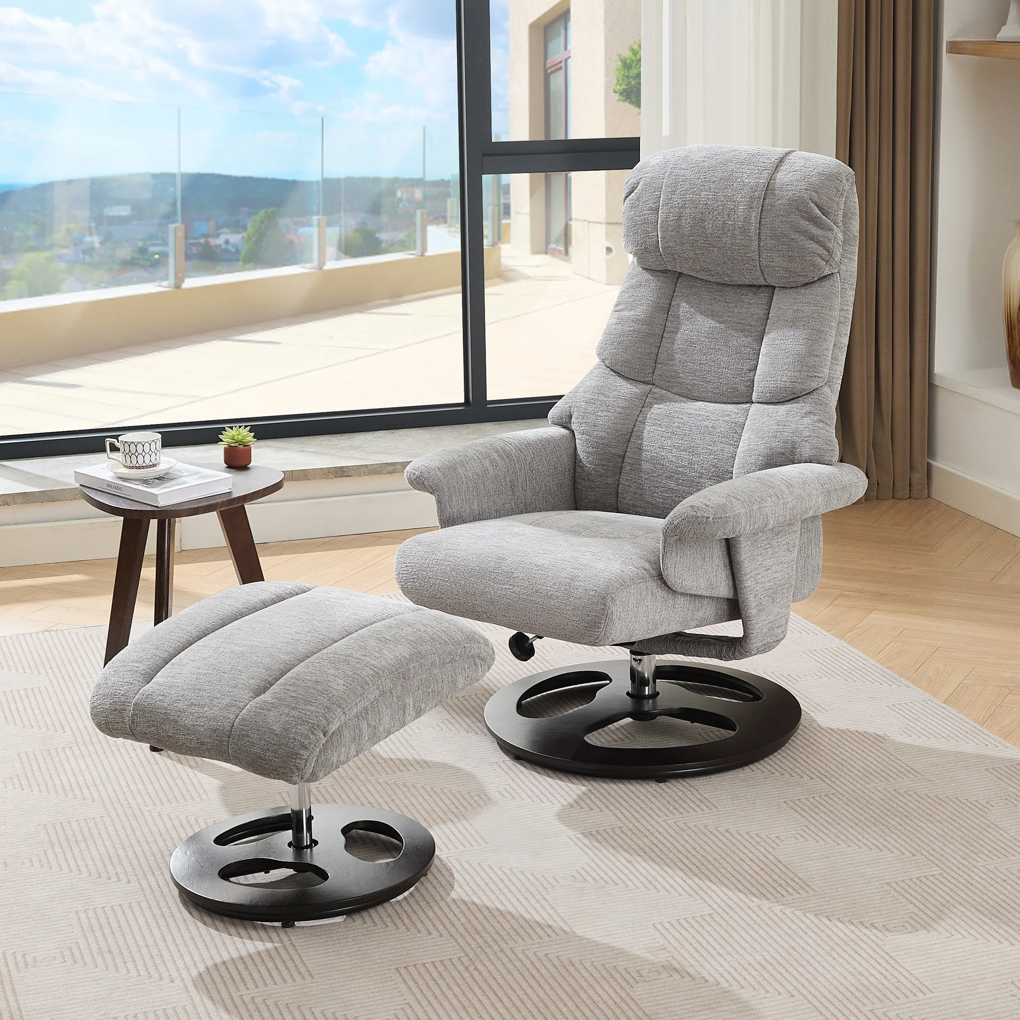 360�� Swivel Ergonomic Recliner Chair with Ottoman, Adjustable Backrest, 5 Vibration Massage, Seat Heating, Chenille Fabric
