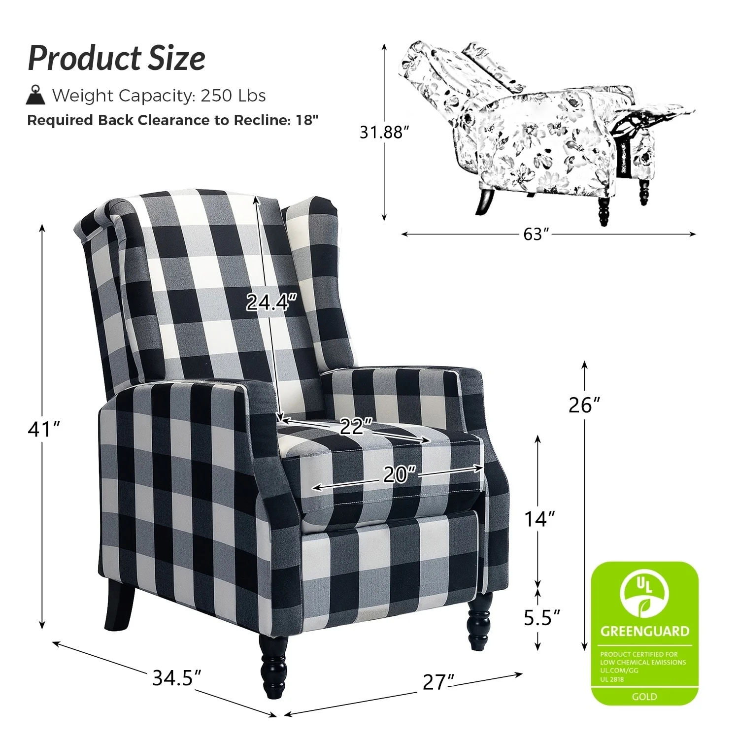 Damaris Mid-Century Modern Manual Pushback Recliner with Wingback Design Set of 2 by HULALA HOME