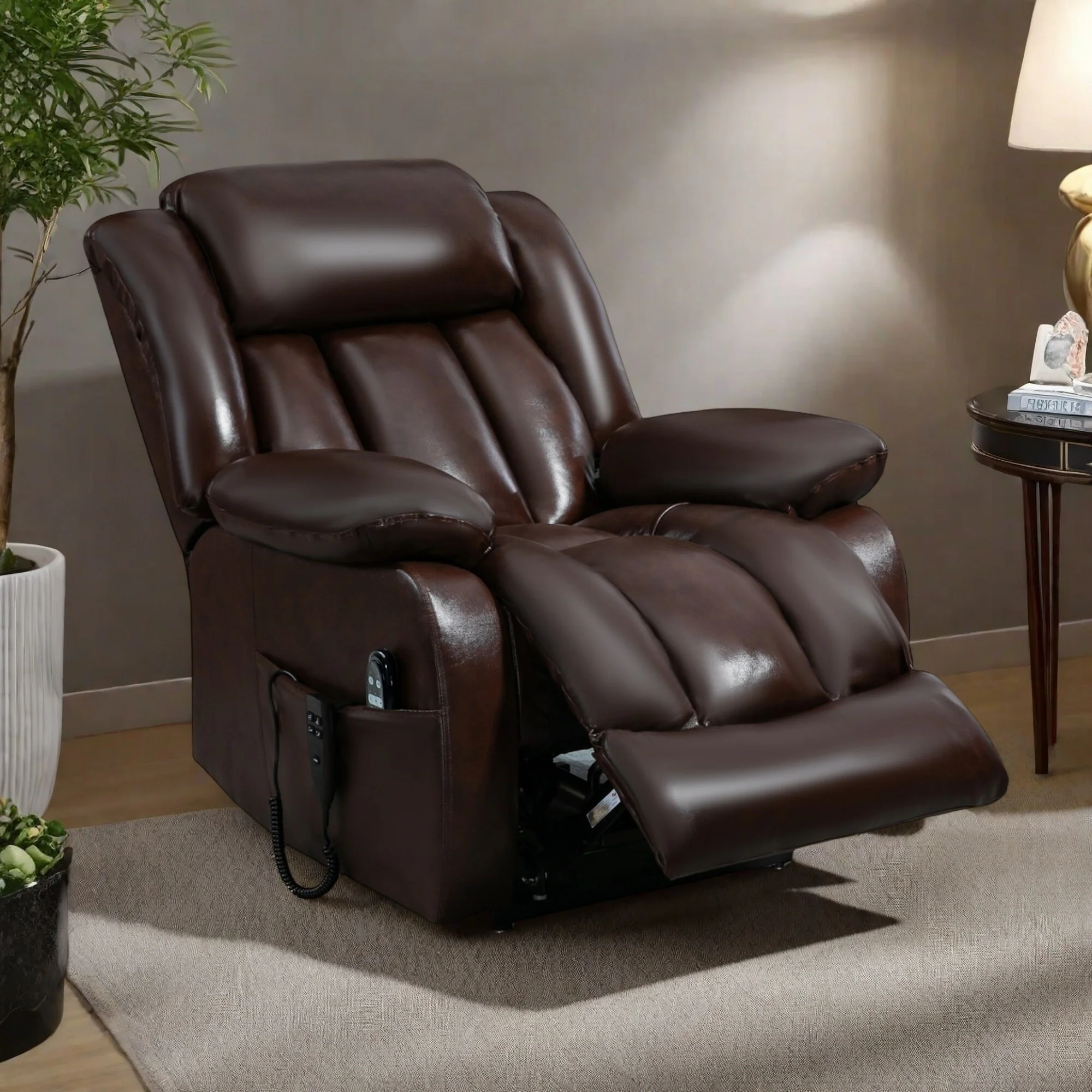 Power Lift Faux Leather Recliner Chair with Dual Motor, Massage, and Lumbar Heat