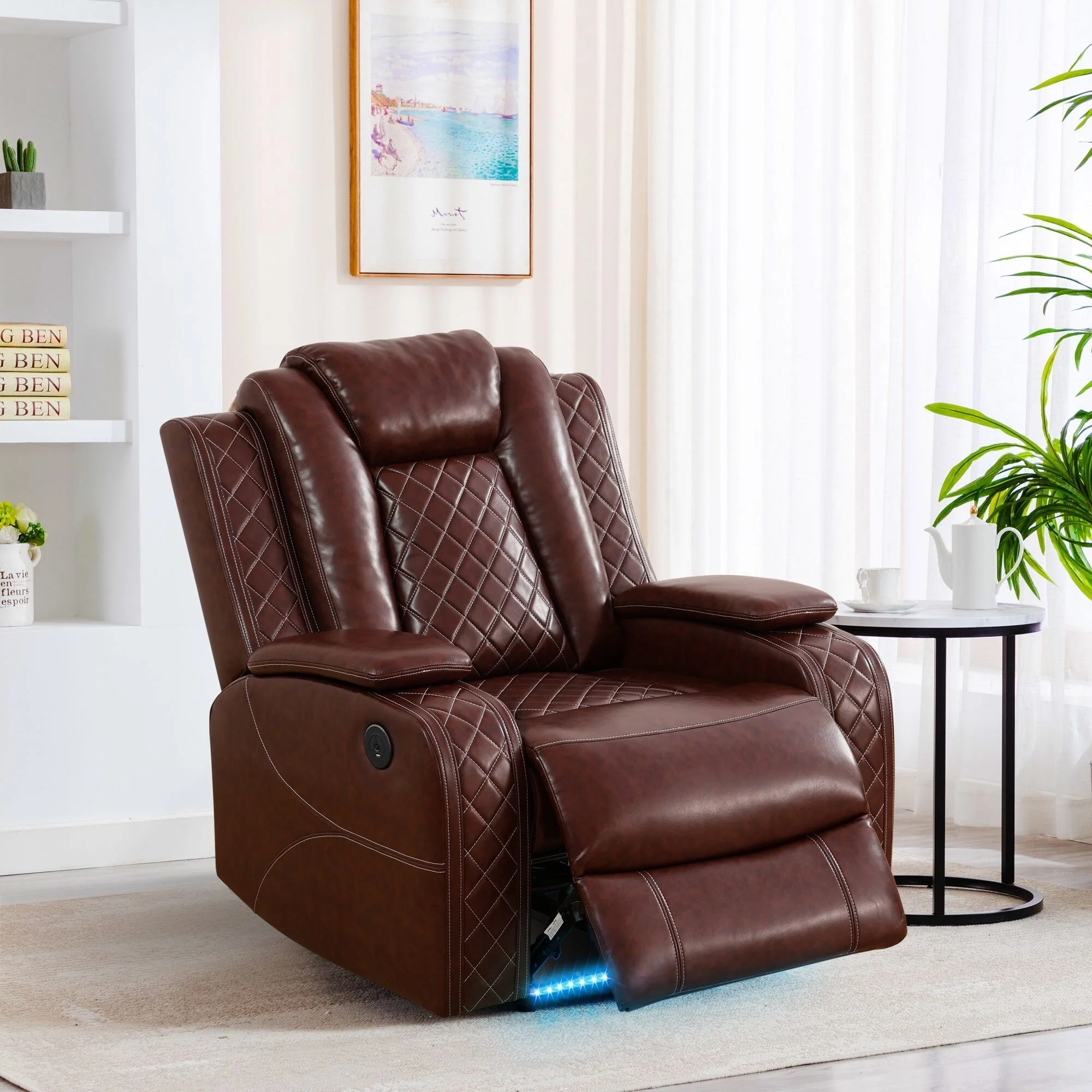 Modern Breathing Leather Recliner Chair with Ambient Lighting and USB-Powered LED