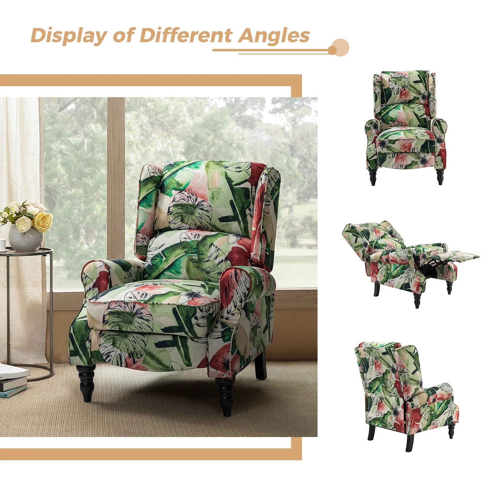 Olympus Upholstered Classic Manual Wingback Recliner with Solid Wood Legs Set of 2 by HULALA HOME