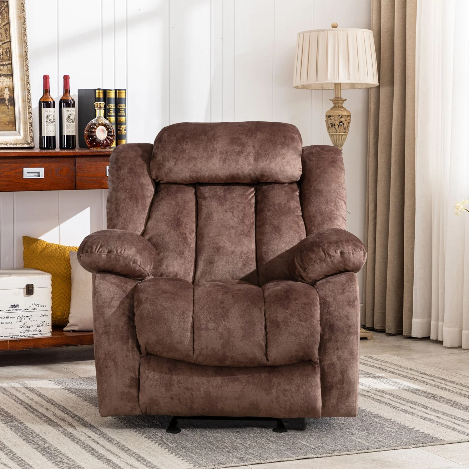 Soft Fabric Overstuff Manual Recliner with Massager and Heat