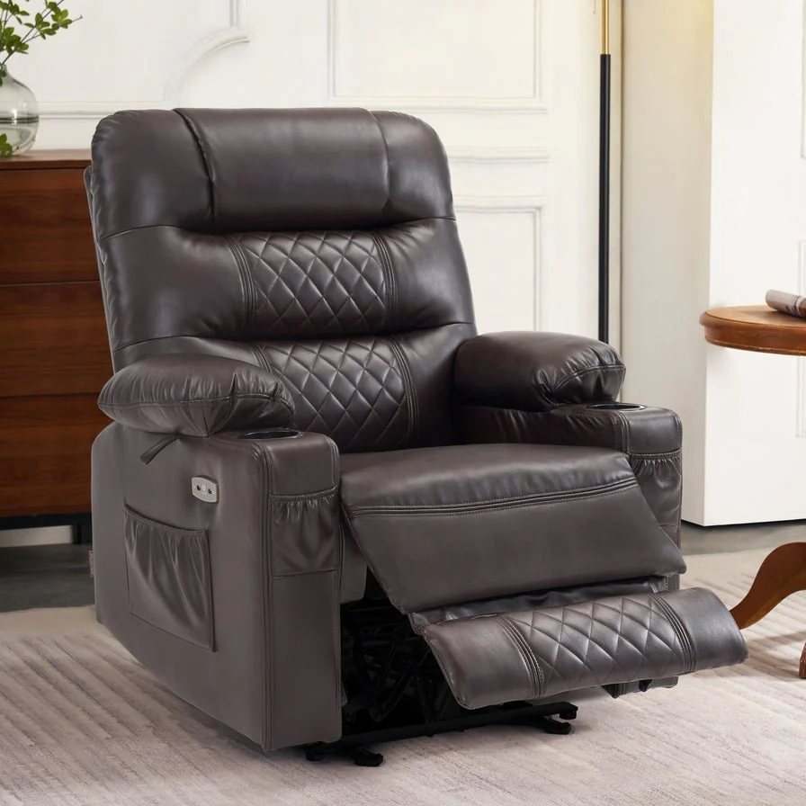 MCombo Electric Power Recliner Chair with Heat and Massage, Leather PR621