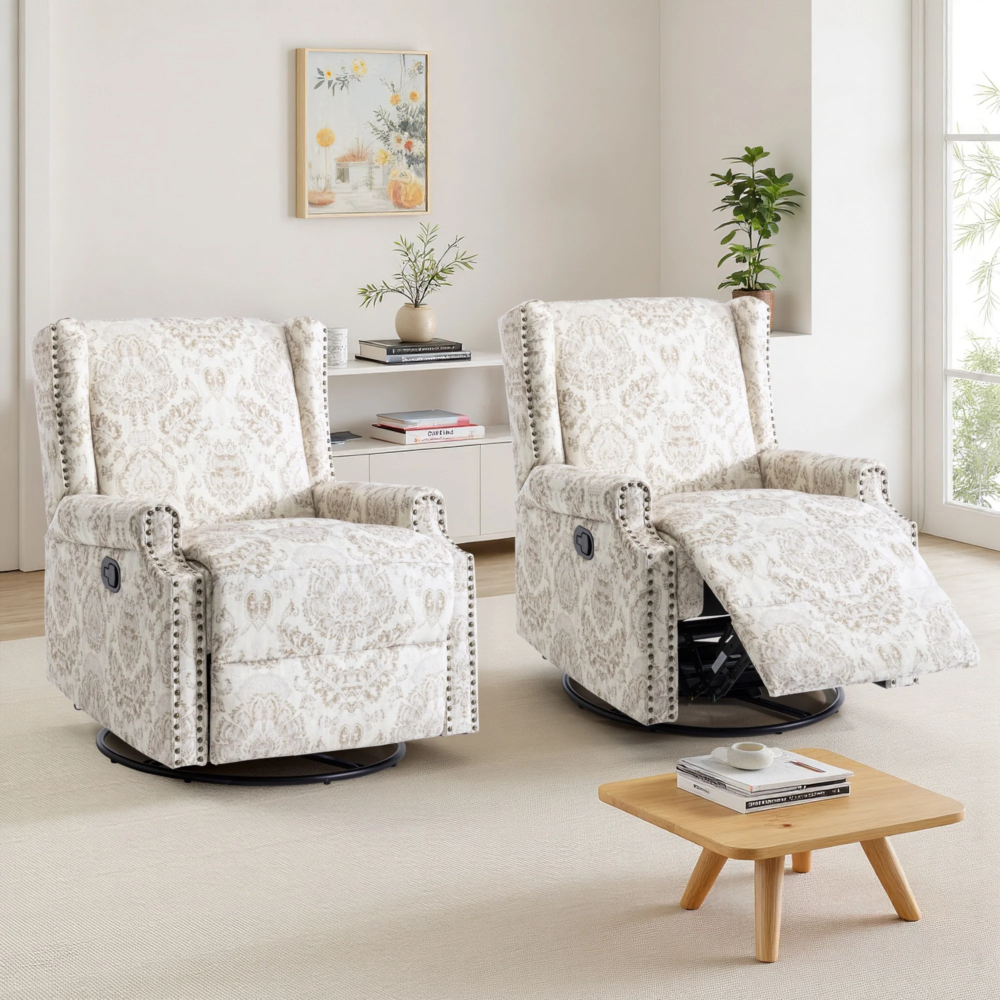 29'' W Pattern Swivel Glider Manual Push Back Recliner Chair Set of 2