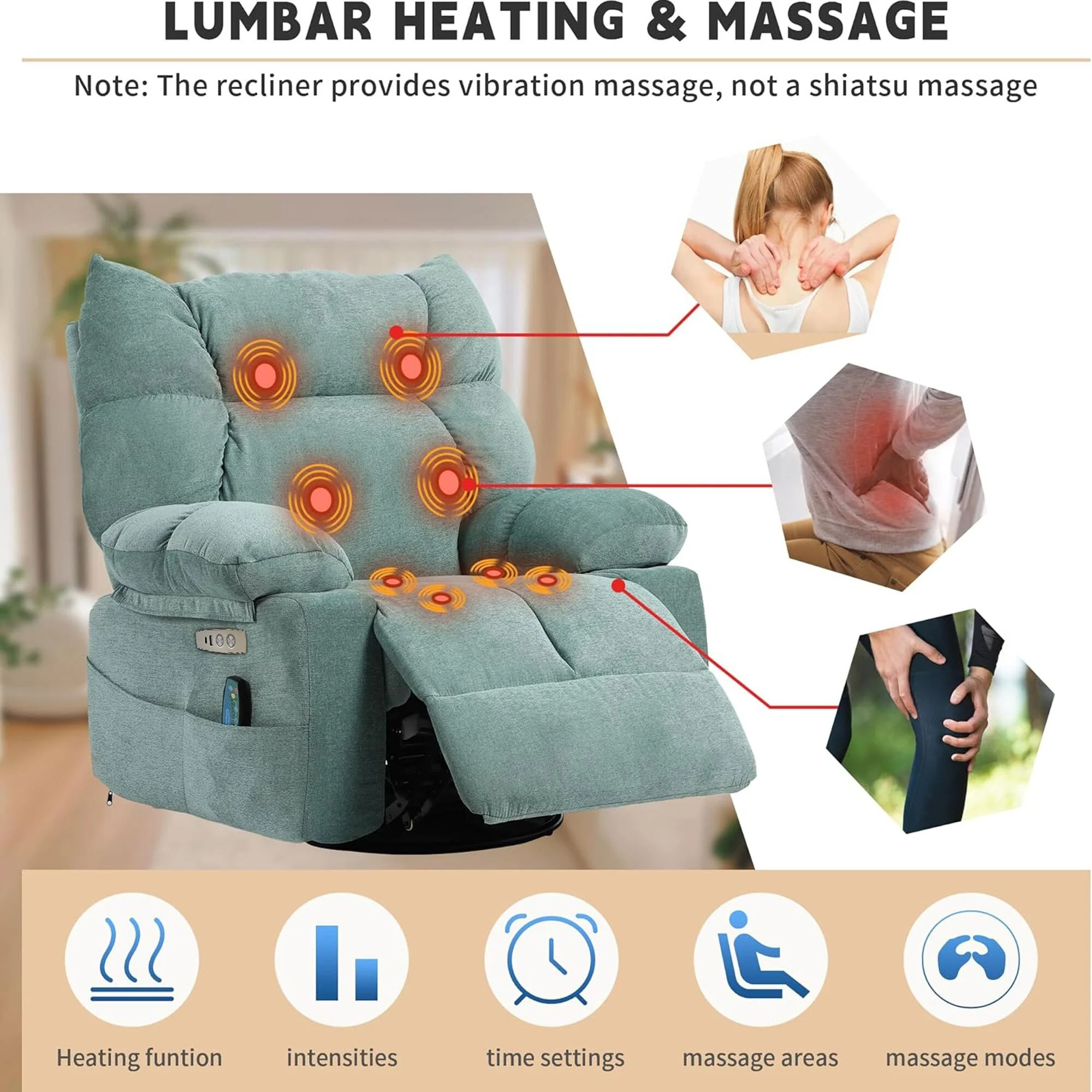 XINMICS Swivel Recliner Chair, Glider Rocking Power Recliner with Massage and Heated