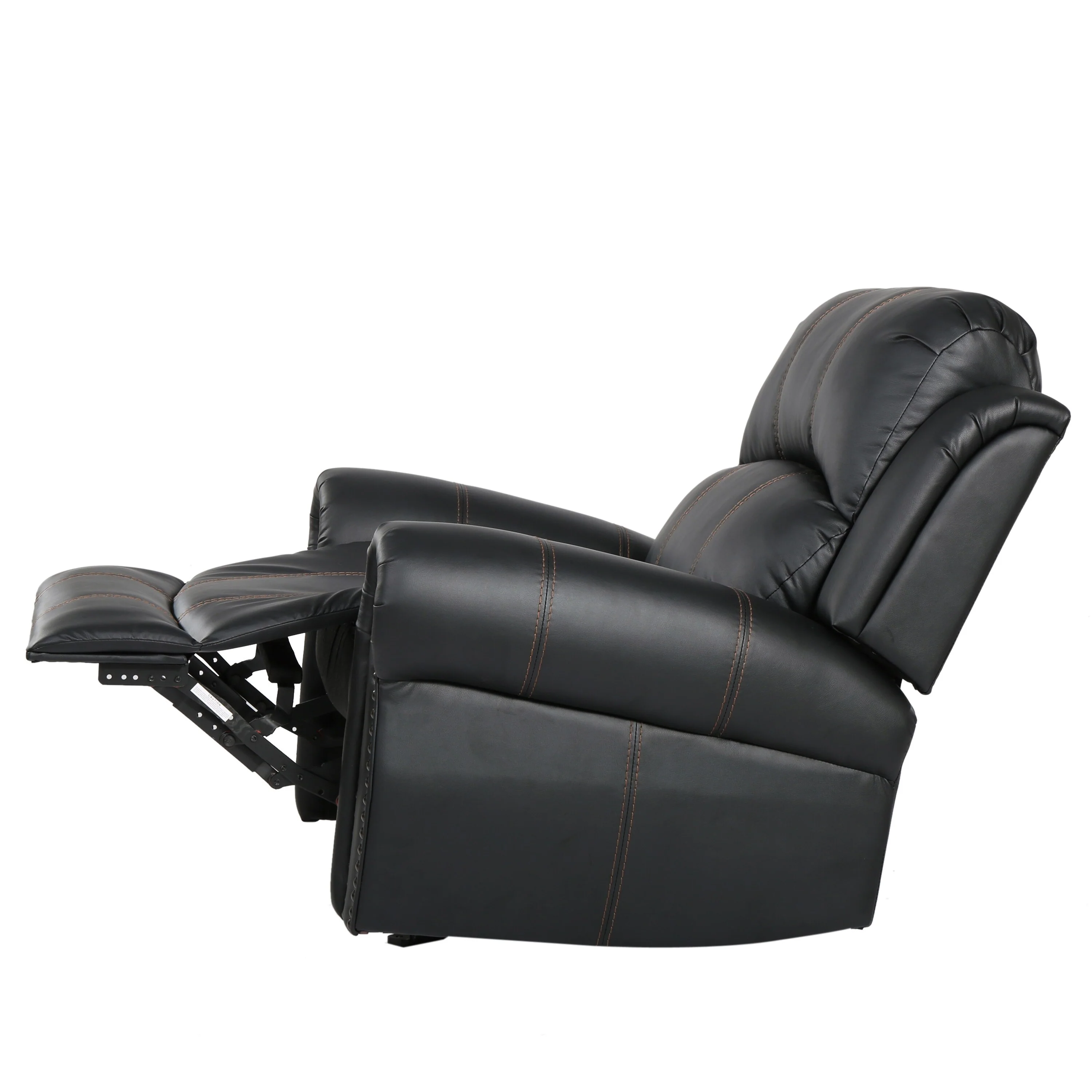 Manual Glider Recliner Chair with Faux Leather Upholstery - Rolled Arms, Nailhead Trim, Pushback Recline