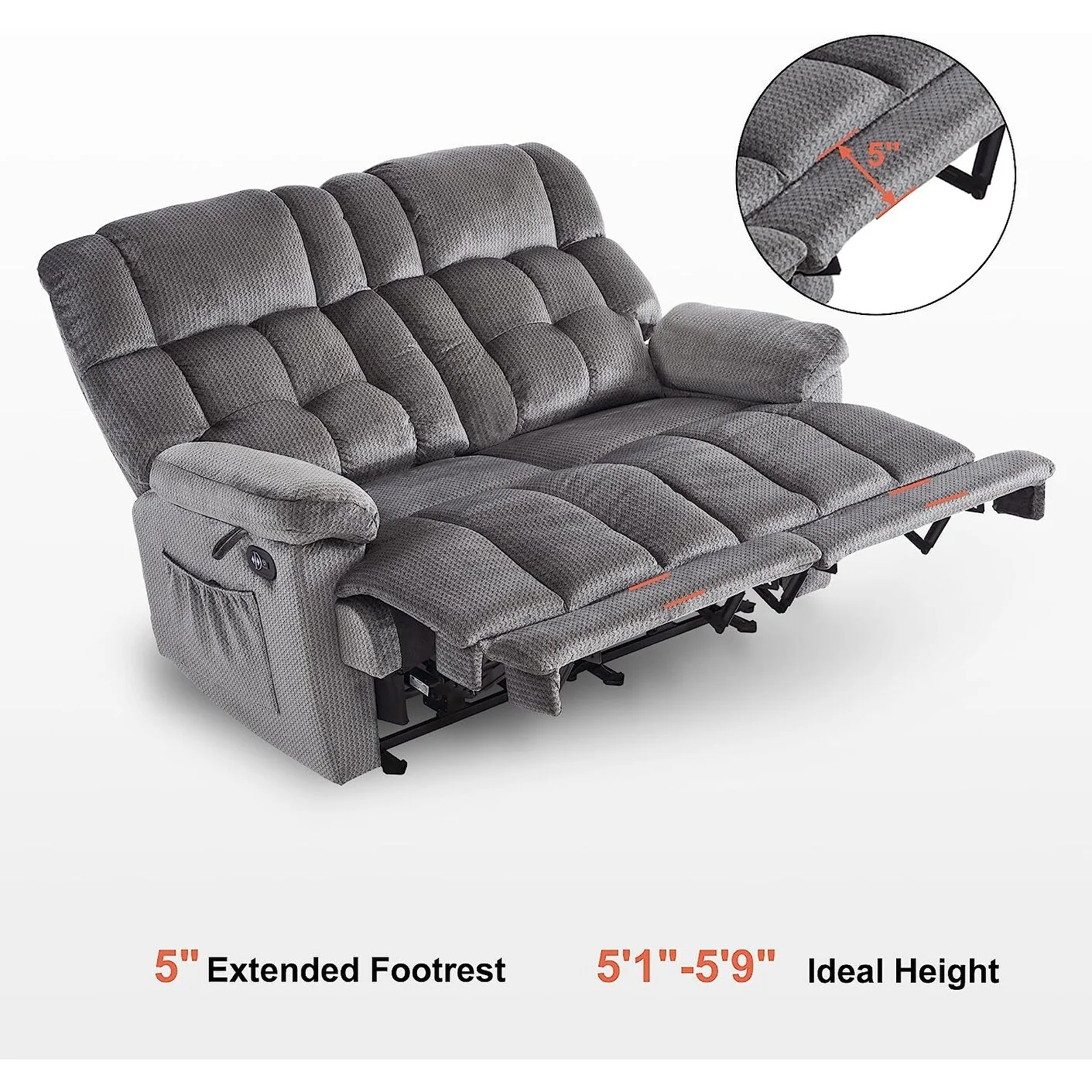 MCombo Electric Power Reclining Loveseat Sofa with Heat and Massage, Fabric 6237