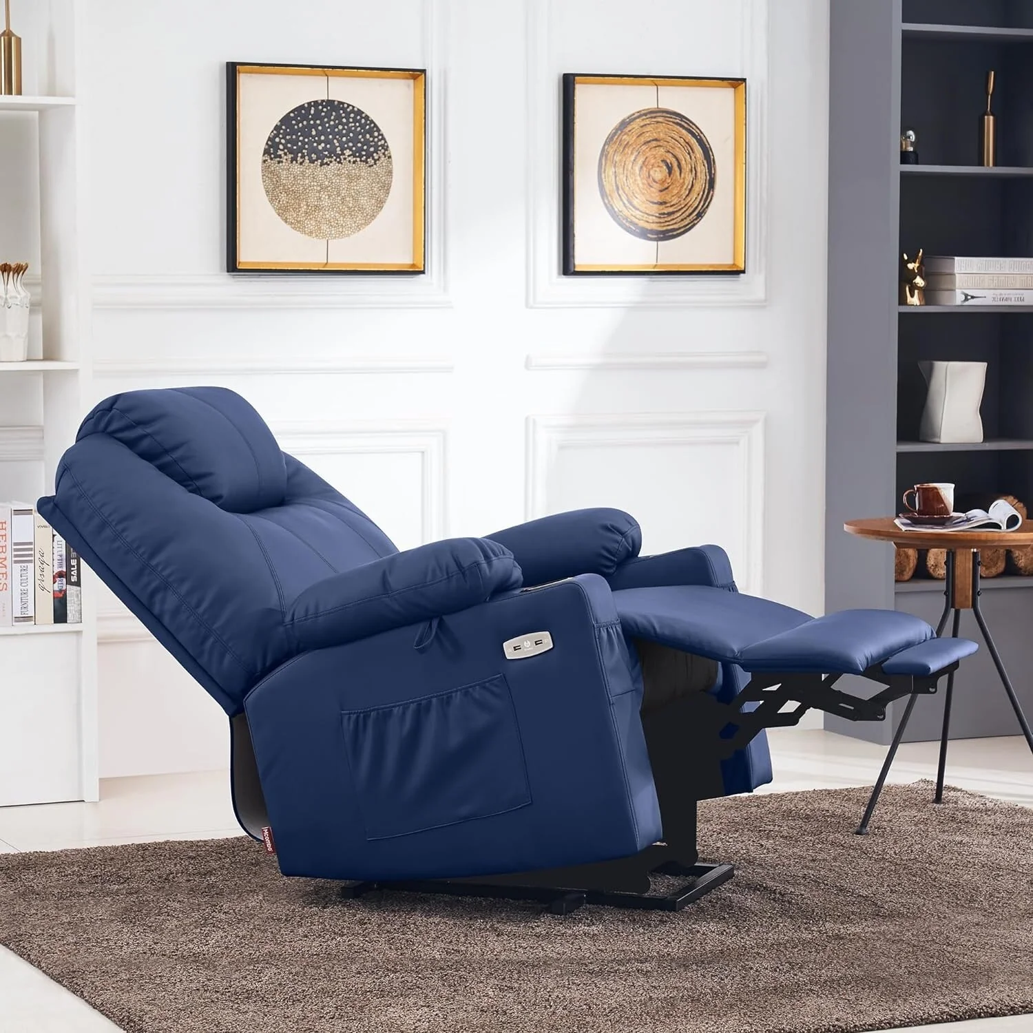 MCombo Large Power Lift Recliner Leather Chair with Massage, Heat, Cup Holders,Extended Footrest, Leather 7516