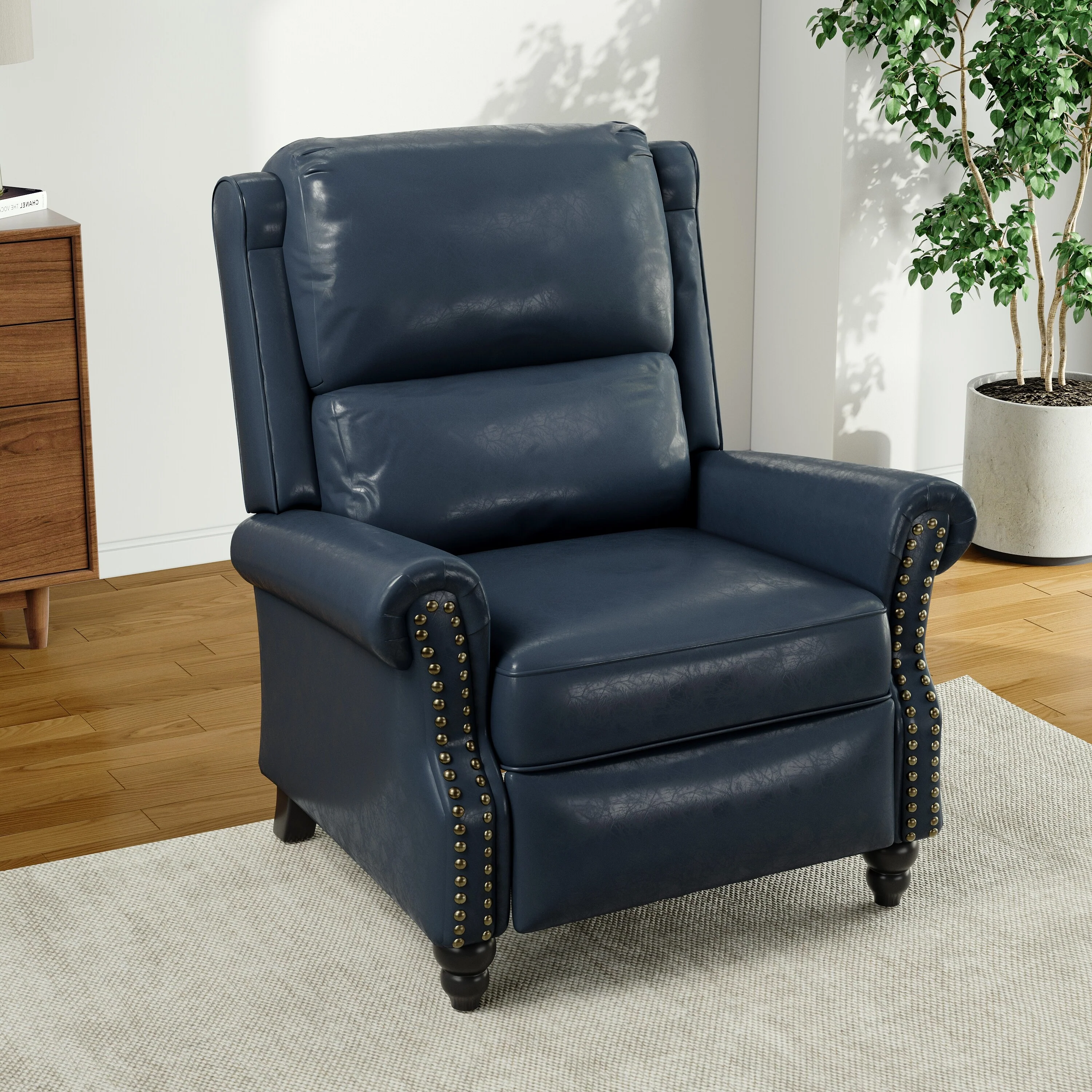 Alisa 35'' W Vegan Leather/ Linen Glider Push Back Recliner Chair