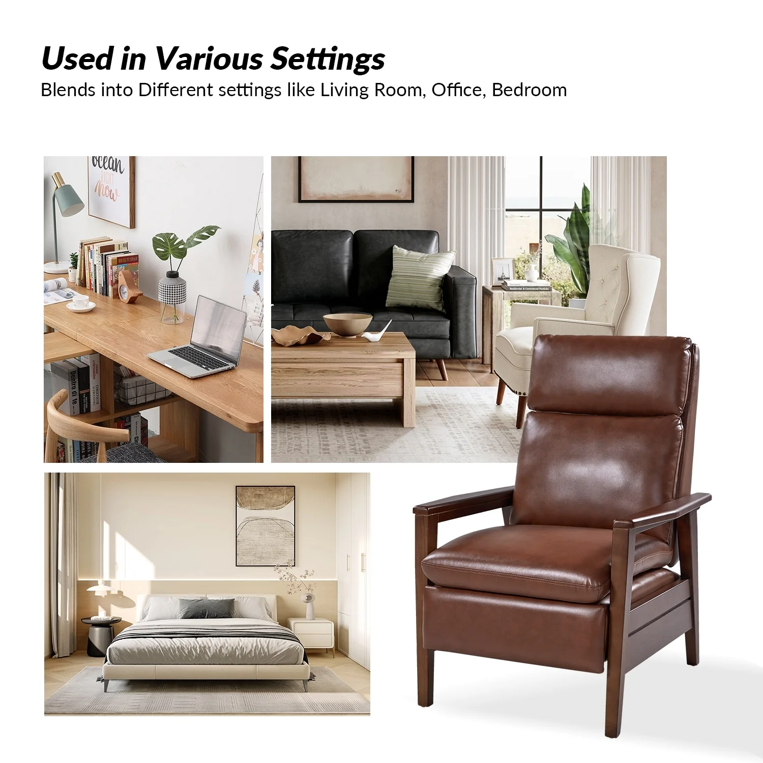 Patrick Mid-century Vegan Leather Solid Wood Recliner by HULALA HOME