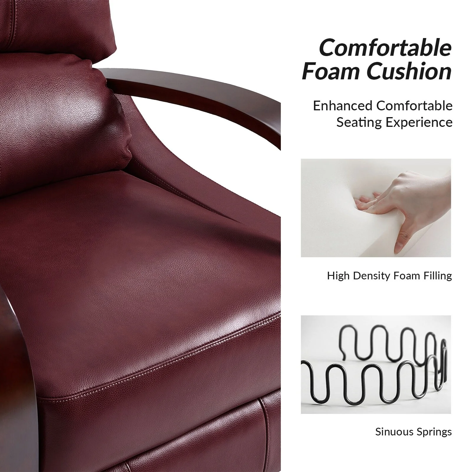 Alex Mid-century Modern Cigar Genuine Leather Manual Recliner with Wooden Curved Arms