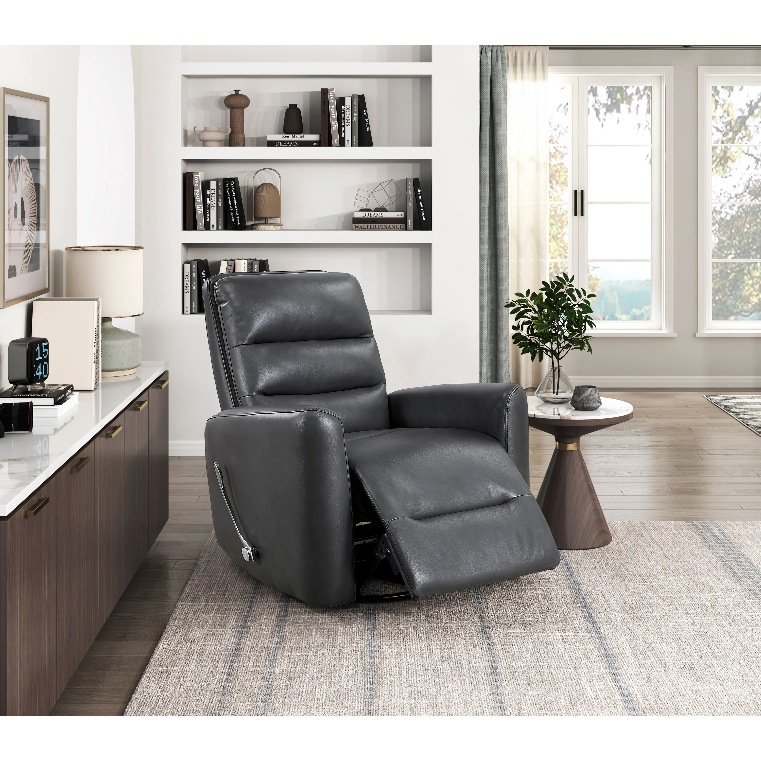 Glider Reclining Chair Swivel Motion Breathable Faux Leather Upholstery Luxury Living Room Furniture, Movie Chair