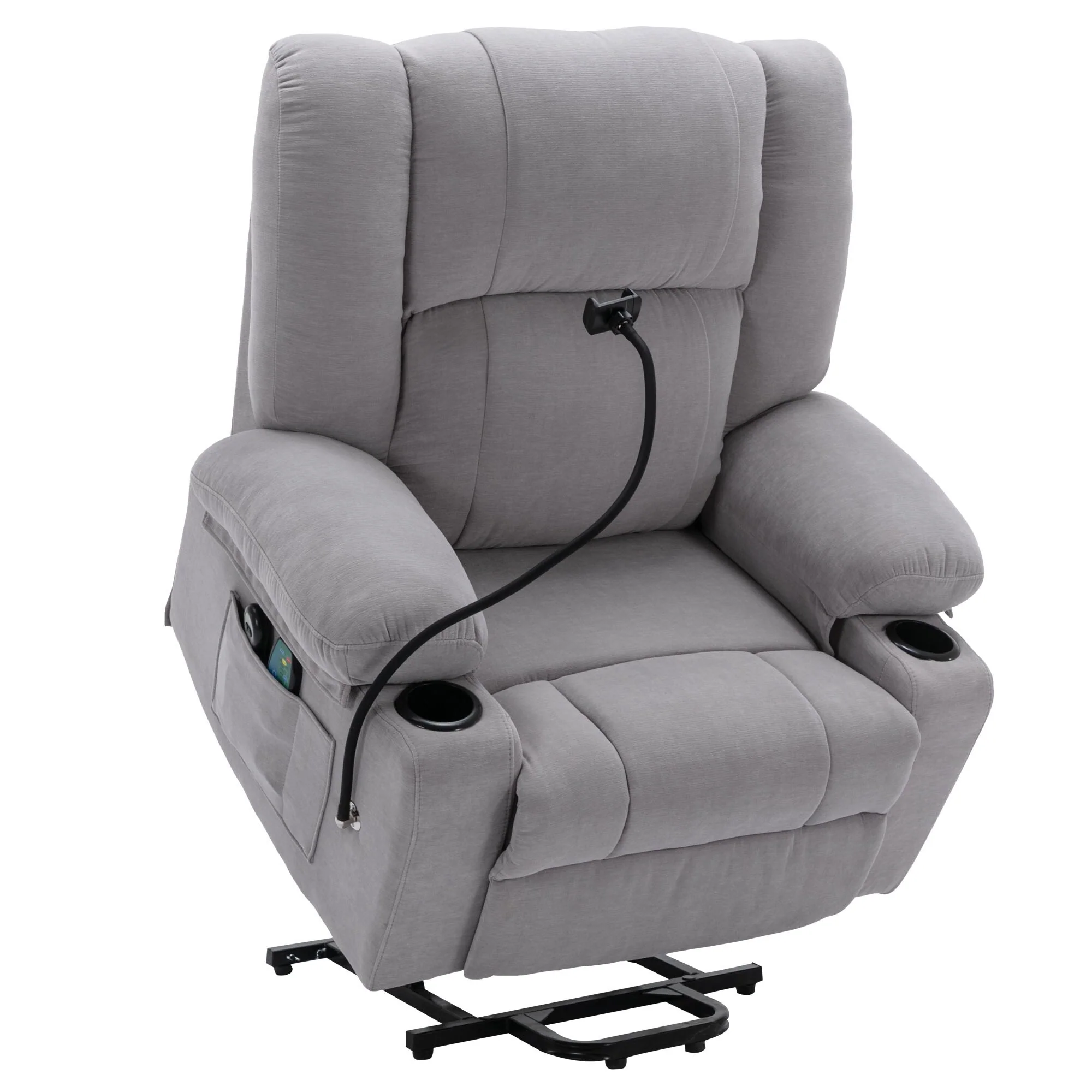 Grey Electric Lift Recliner featuring Massage, Heating, Cup Holders & 360�� Swivel Phone Stand with Adjustable Recline