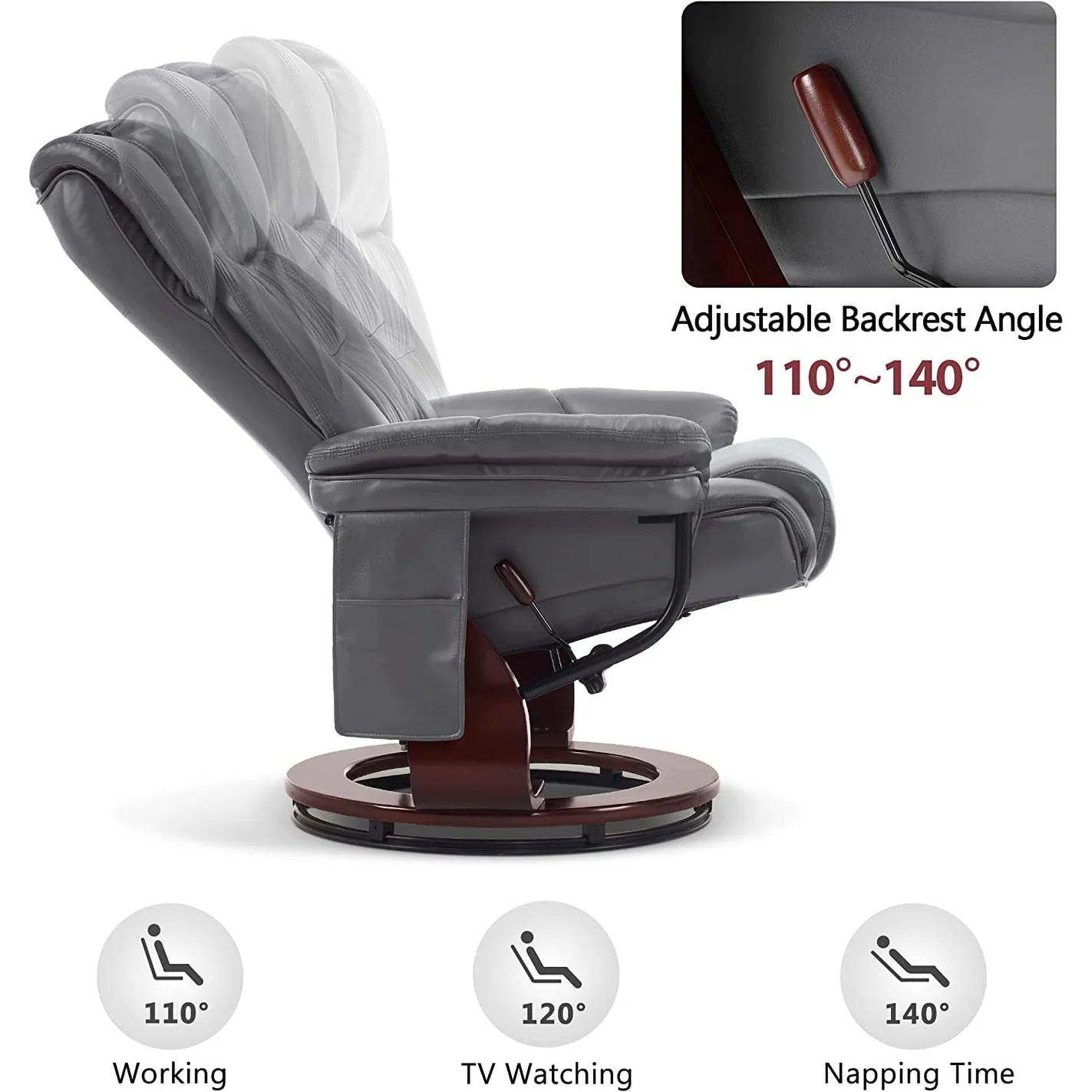 MCombo Swivel Recliners with Ottoman, Vibration Massage TV Chairs with Side Pocket