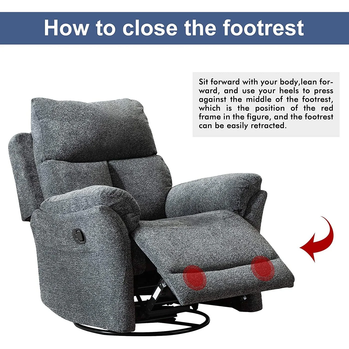 Fabric Overstuffed Swivel Rocker Manual Recliner Chair