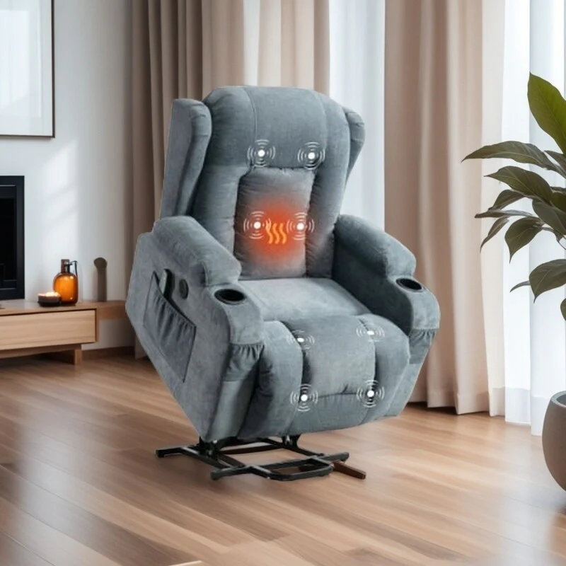 Electric Power Lift Recliner with Massage, Heating, Adjustable Positions, USB Charging, and Convenient Storage Pockets