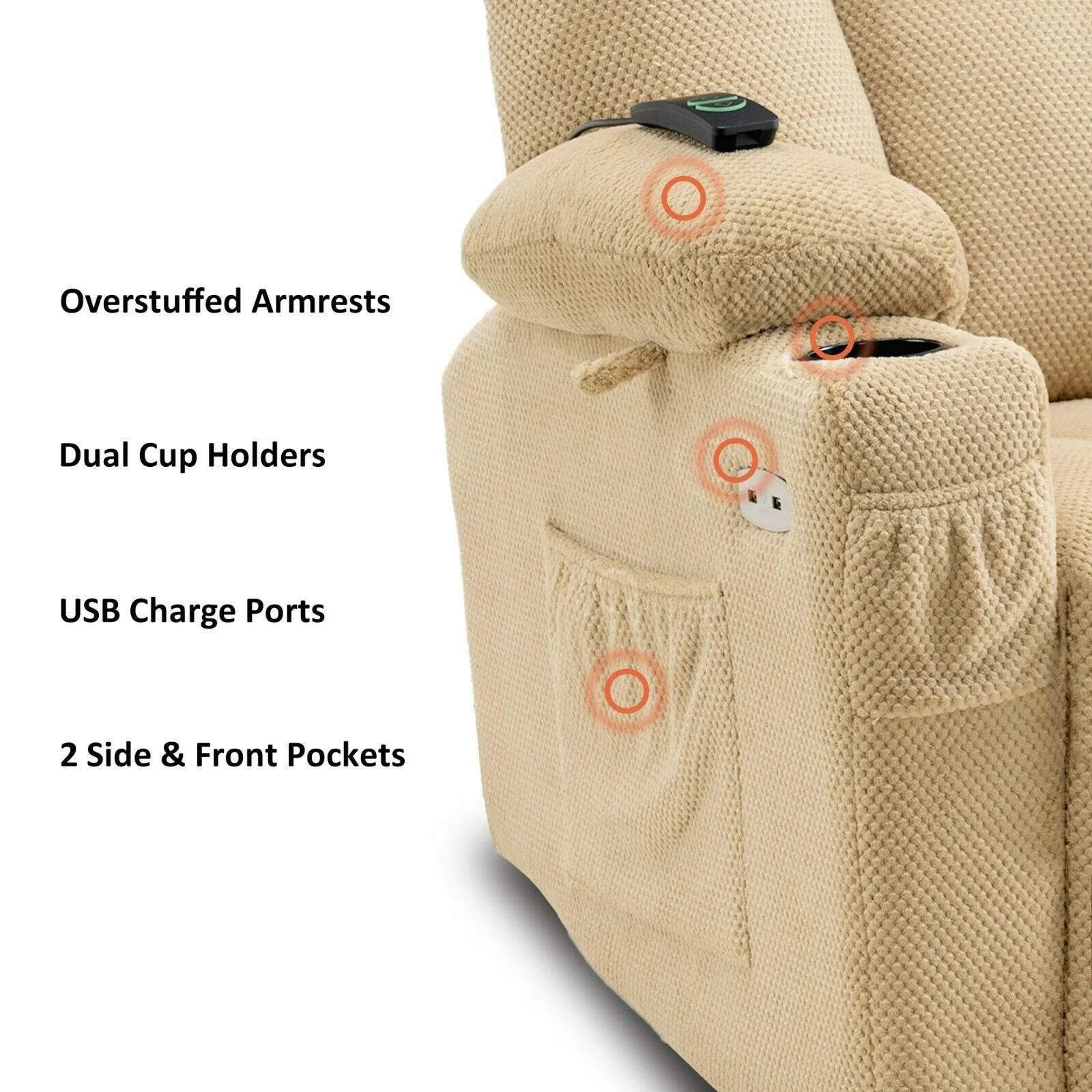 MCombo Electric Power?Recliner Chair with Massage  Heat, Plush Fabric 8015