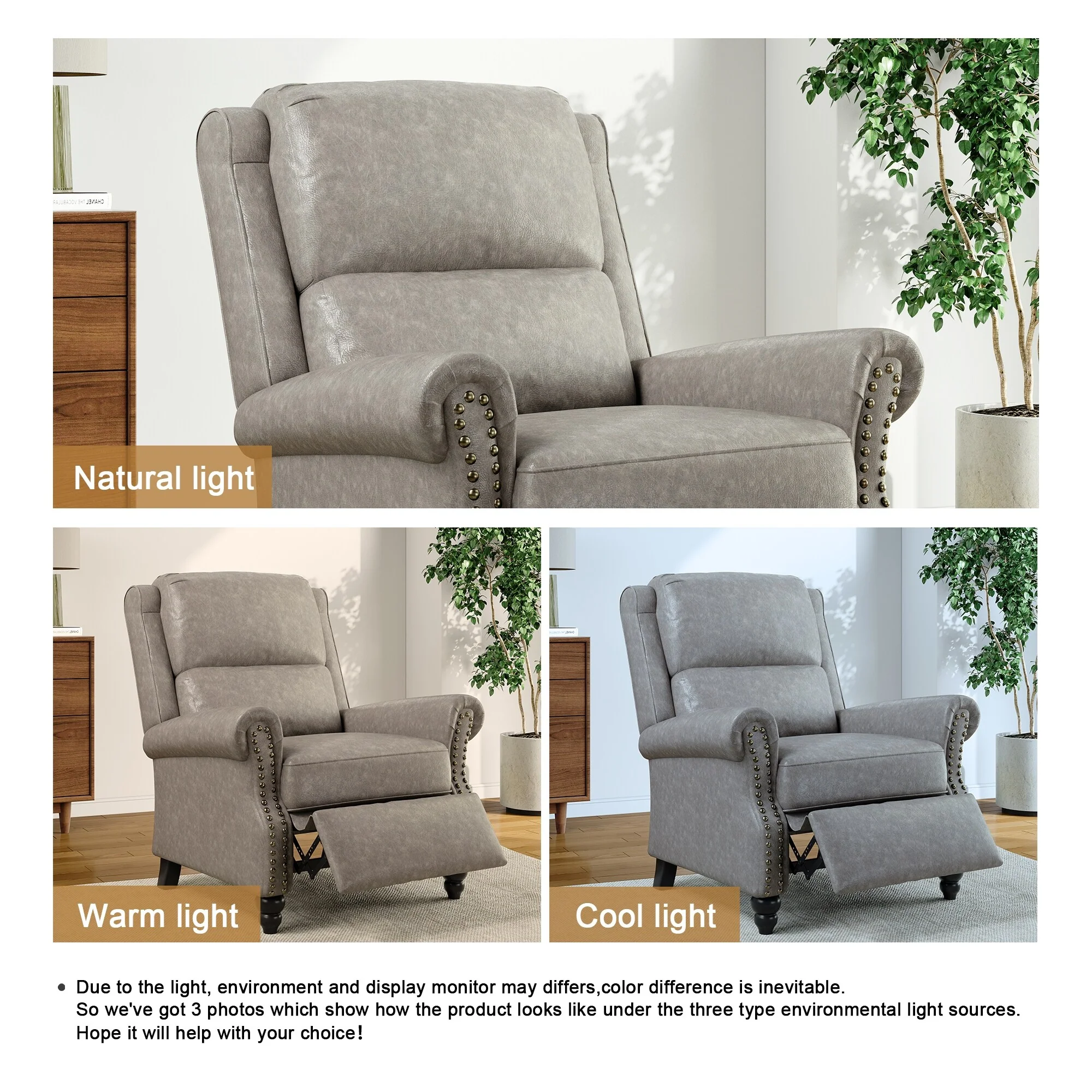 Alisa 35'' W Vegan Leather/ Linen Glider Push Back Recliner Chair