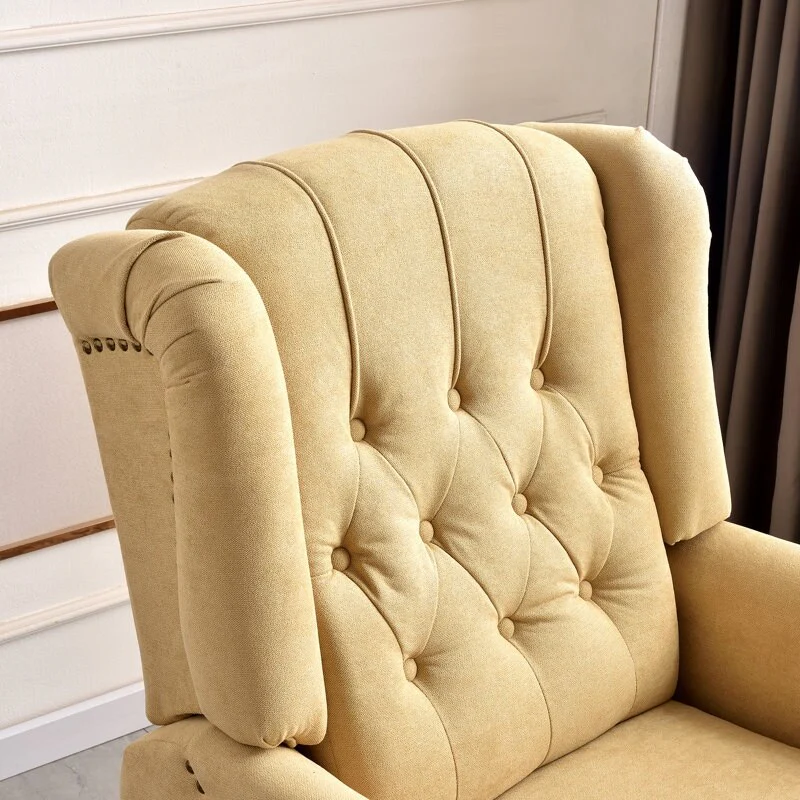 Push Back Recliner with Tufted Back and Wooden Legs