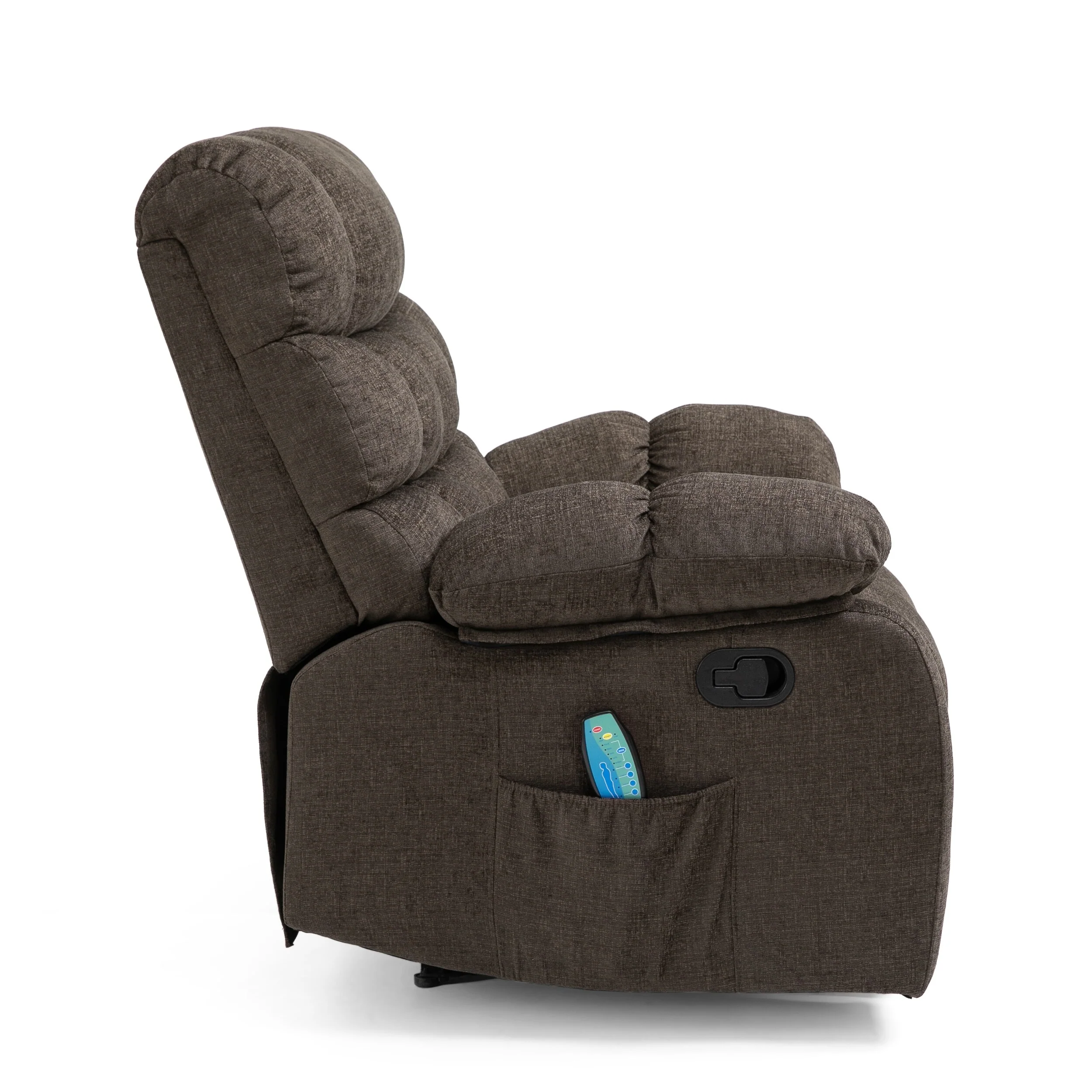 Modern Massage Recliner Chair with Pillow Tufting, 5 Modes, Remote Control and Manual Pull Recline