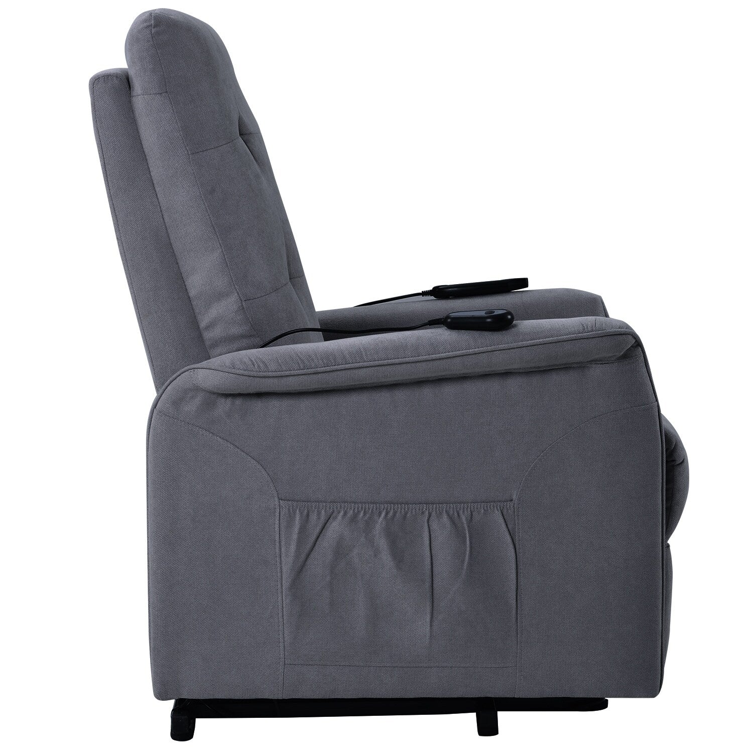 Grey Elderly Lift Recliner with Adjustable Massage, Overstuffed Cushioning, Remote Control, and Convenient Side Pockets