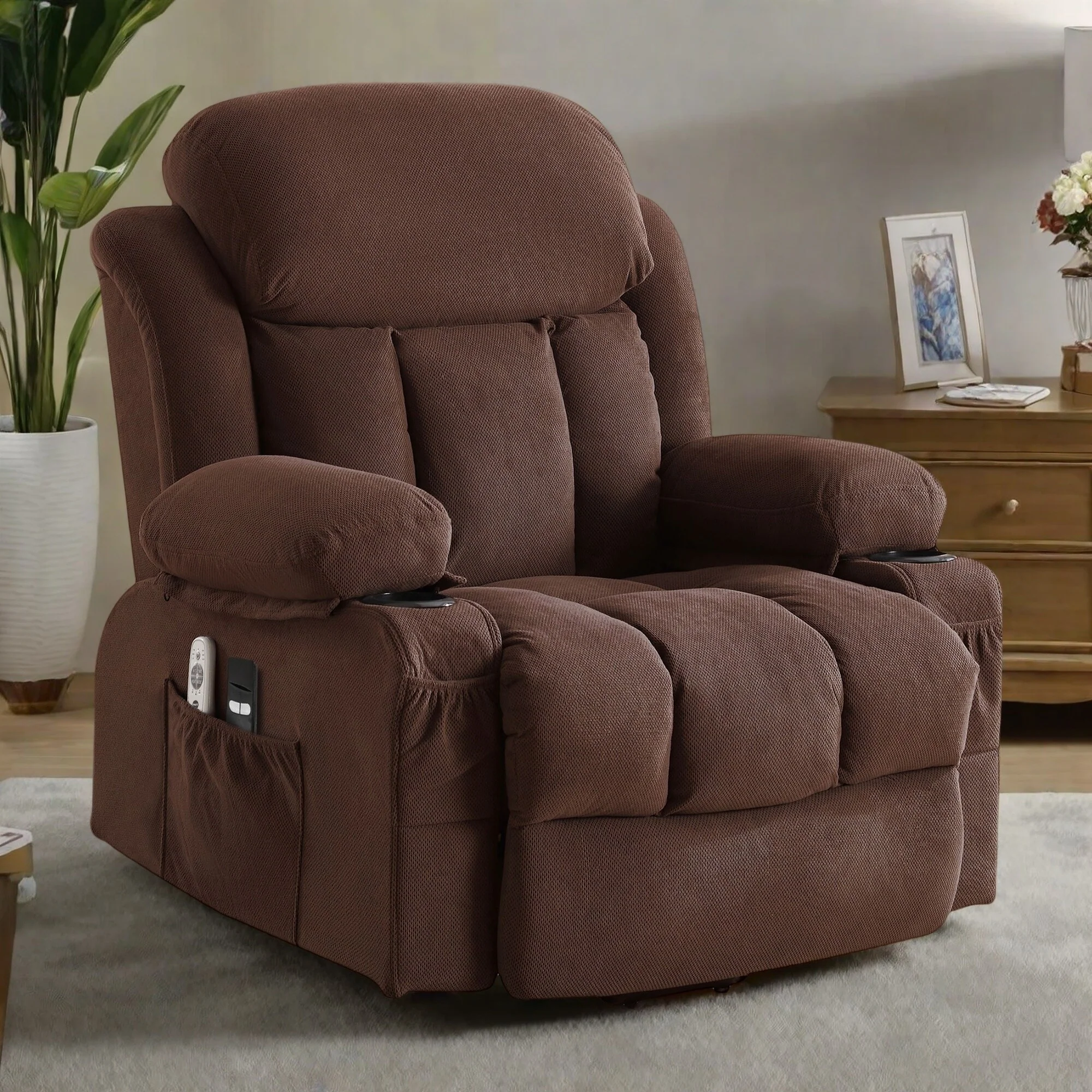 Electric Recliner Chair with Massage and Heat, USB Port, Cup Holders and Side Pockets, Adjustable Vibration Modes and Heating