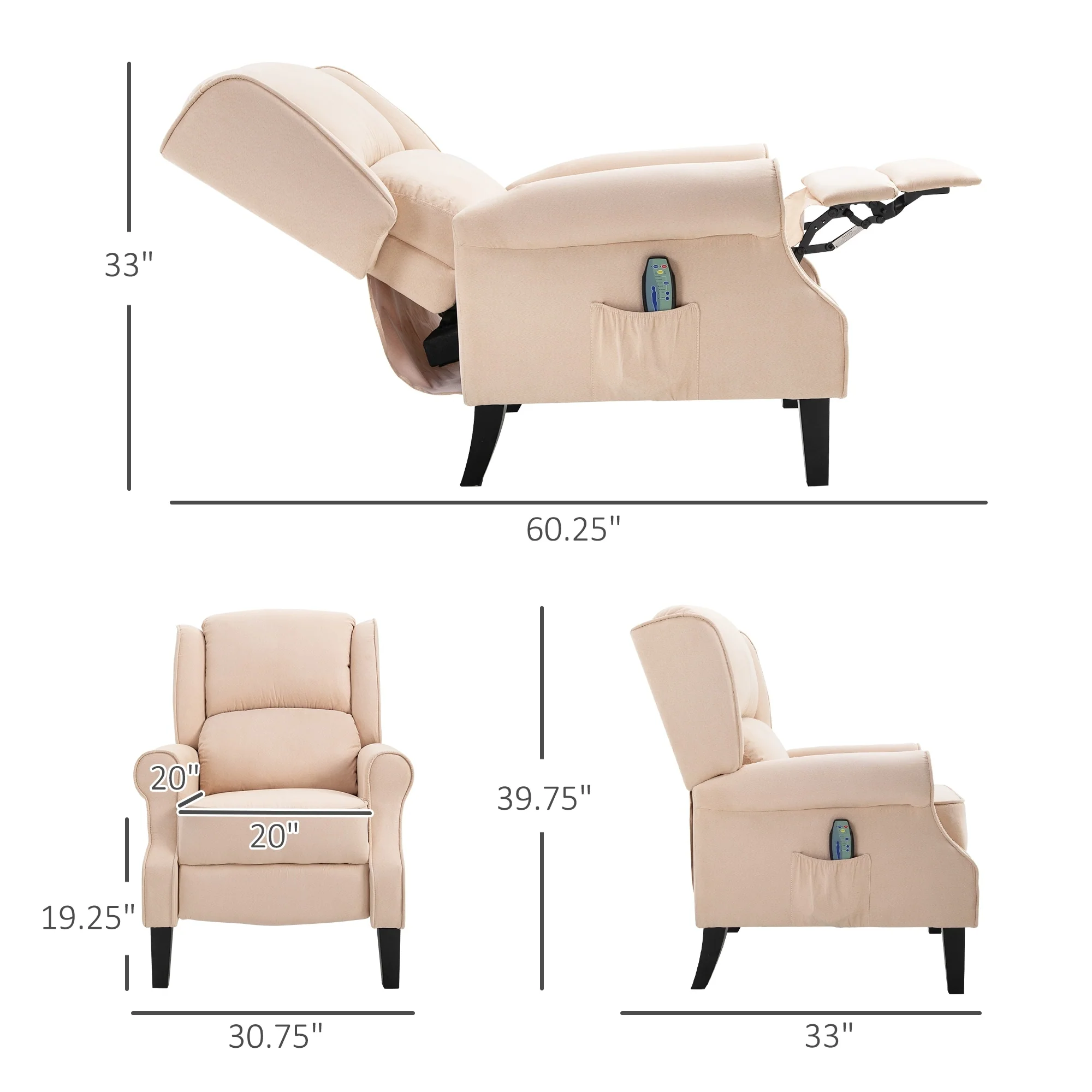 Massage Recliner Sofa with Heat Function, Remote Control