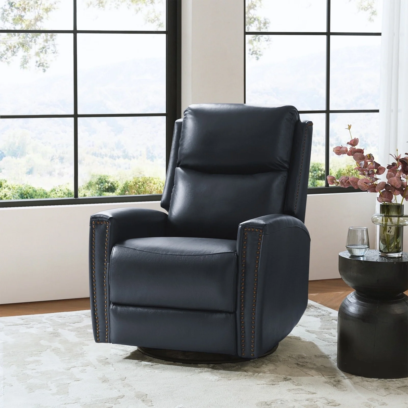 Fiacro 30.31Wide Modern Genuine Leather Wingback Swivel Rocker Recliner with Nailhead Trims