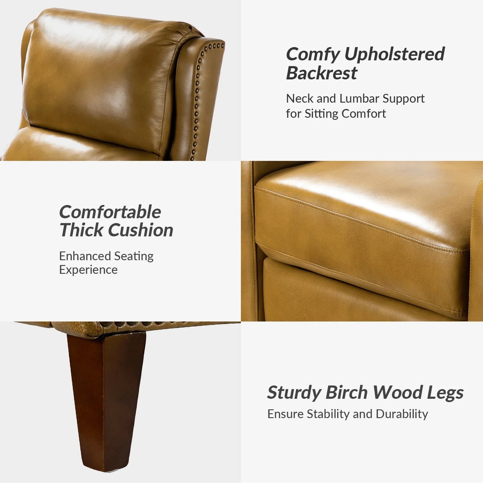 Brigida Modern Genuine Leather Nailhead Trim Recliner with Adjustable Footrest Set of 2 by HULALA HOME