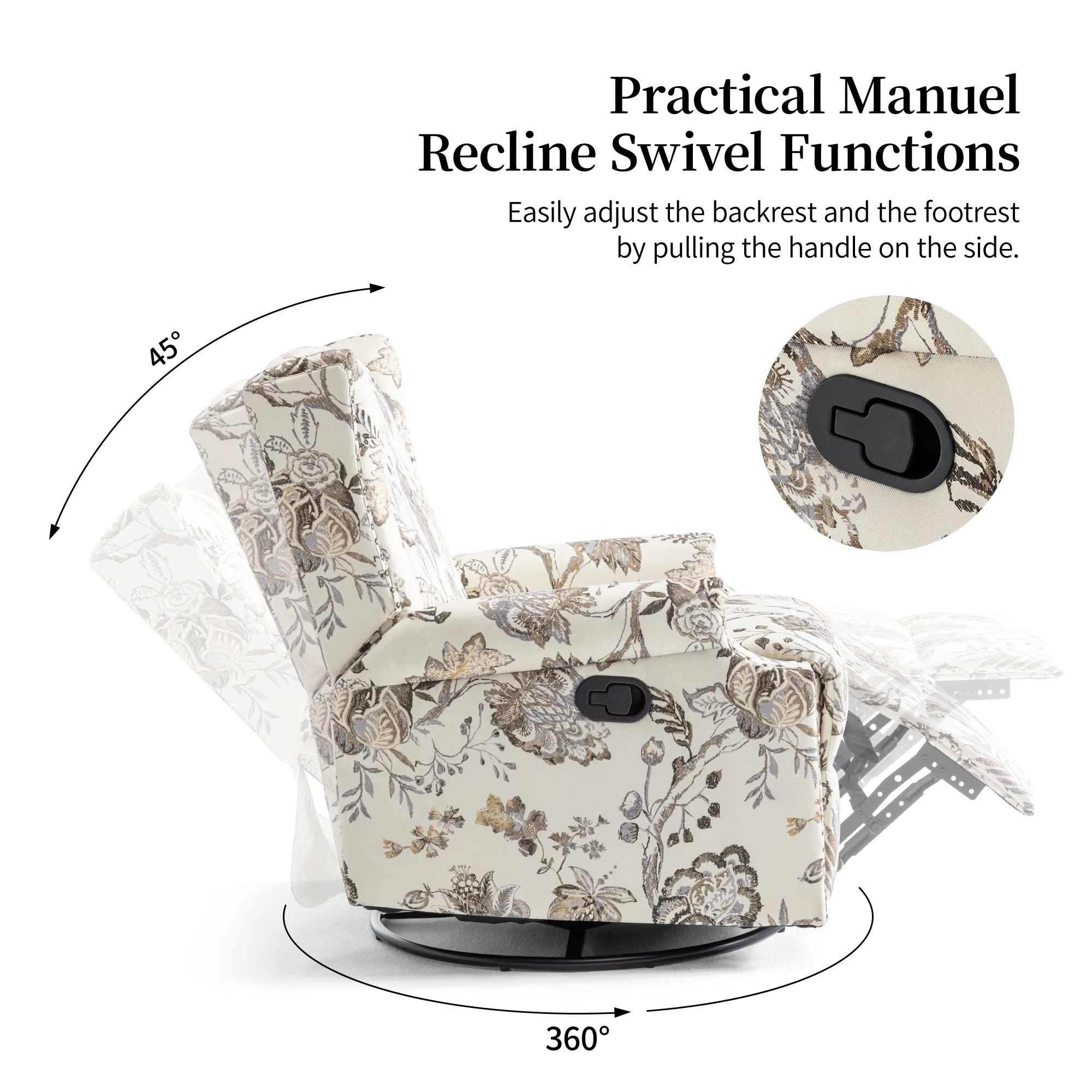 29'' W Pattern Swivel Glider Manual Push Back Recliner Chair Set of 2