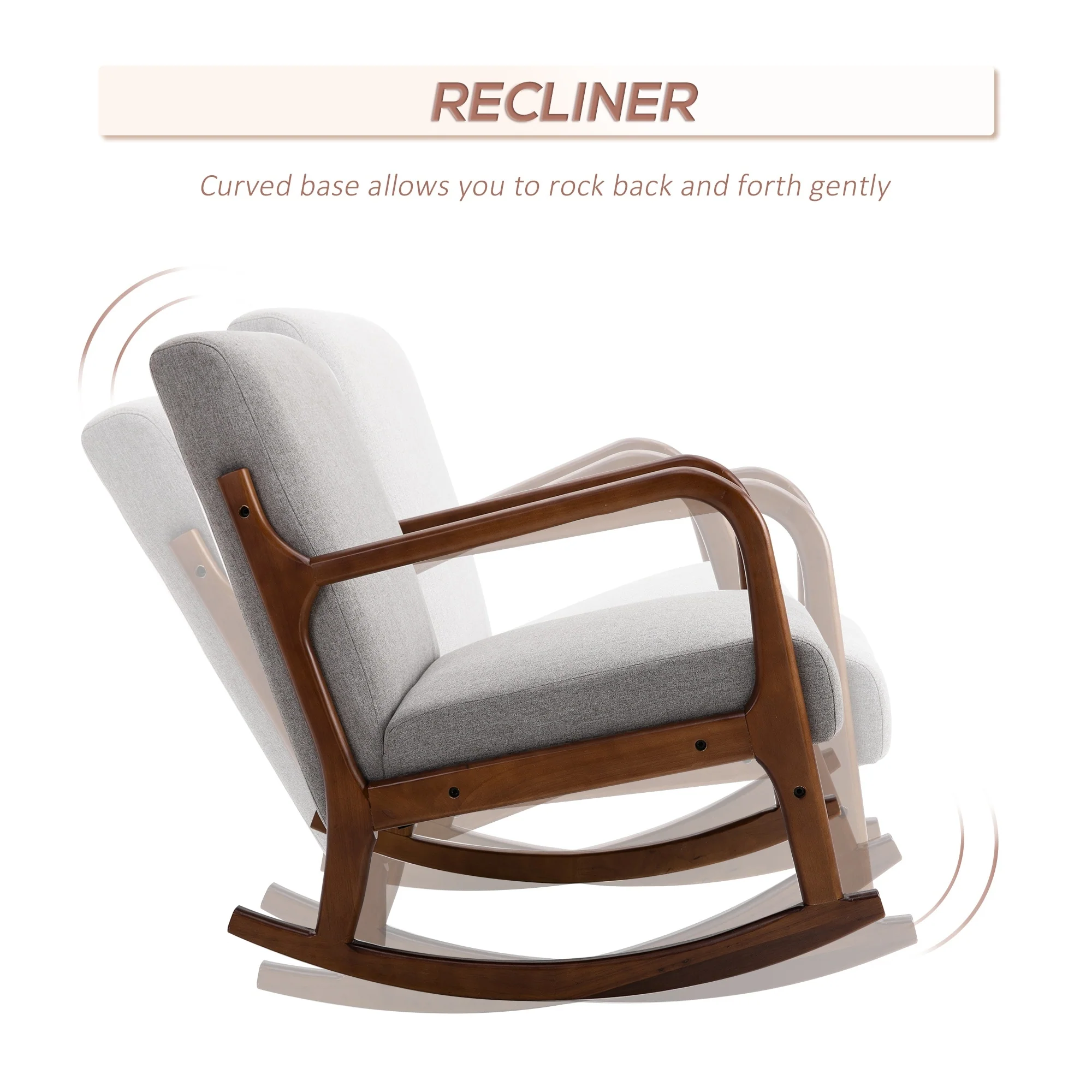 HOMCOM Rocking Chair with Curved Wood Base, Fabric Rocker with Padded Seat Home Furniture Bedroom Living Room Relax
