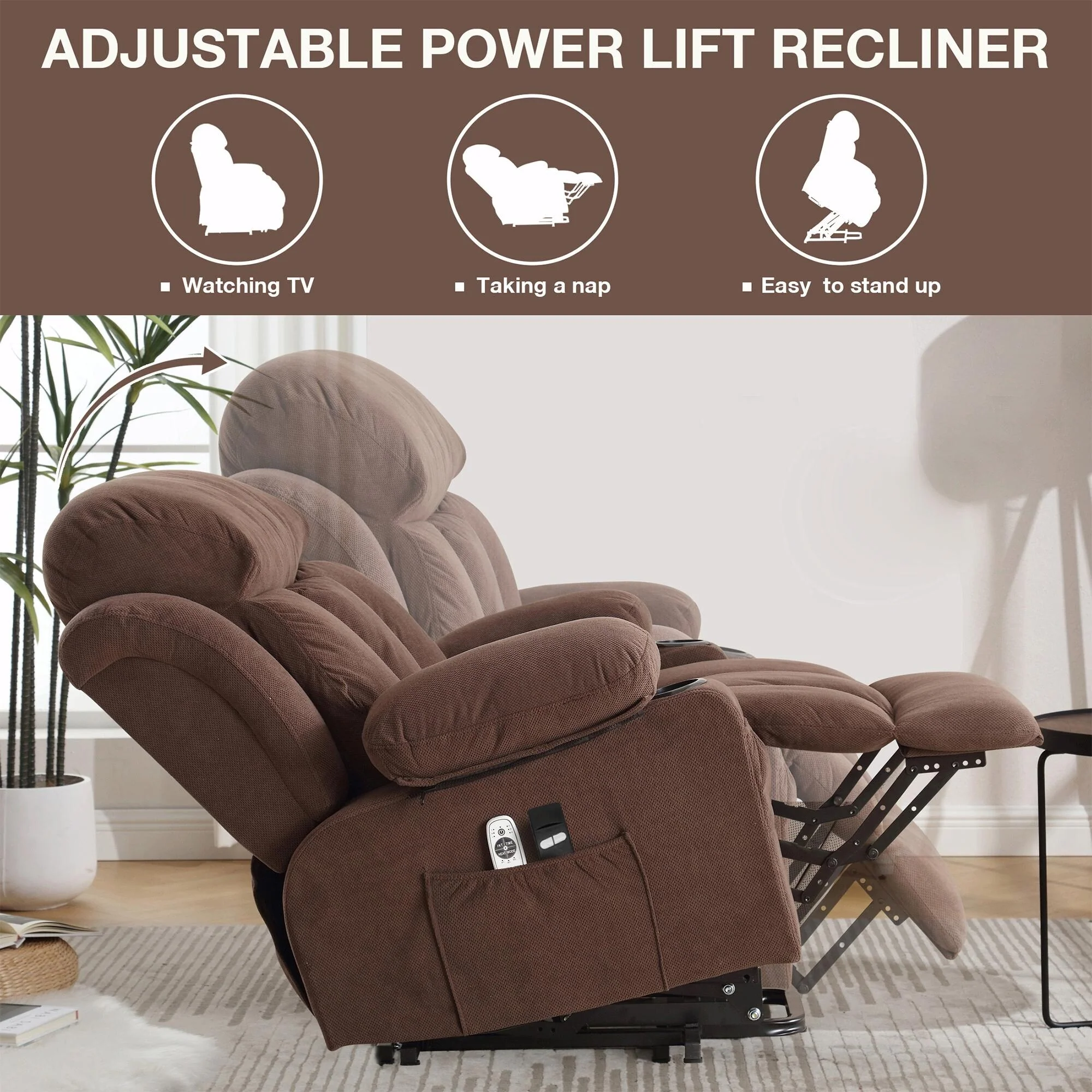 Power Lift Recliner Chair with Heat and Massage, Electric Fabric Recliner Chair