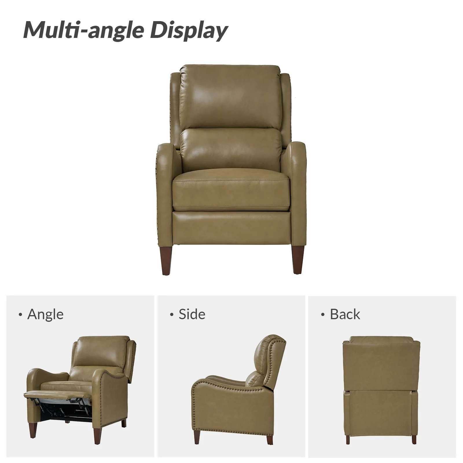 Brigida Modern Genuine Leather Nailhead Trim Recliner with Adjustable Footrest Set of 2 by HULALA HOME