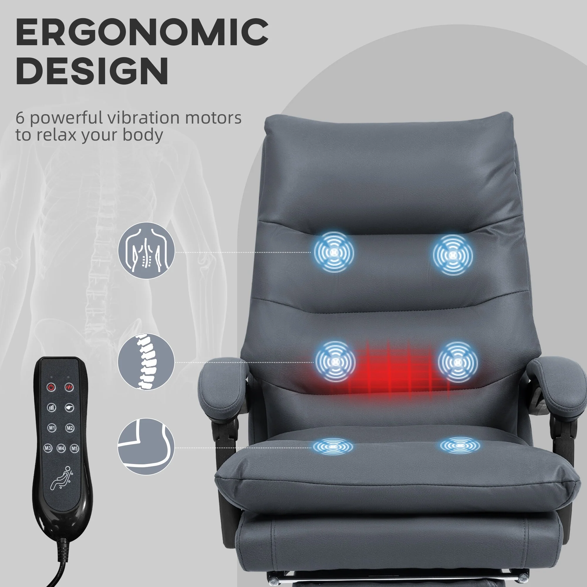 Vinsetto Microfibre Vibration Heated Reclining Massage Office Chair