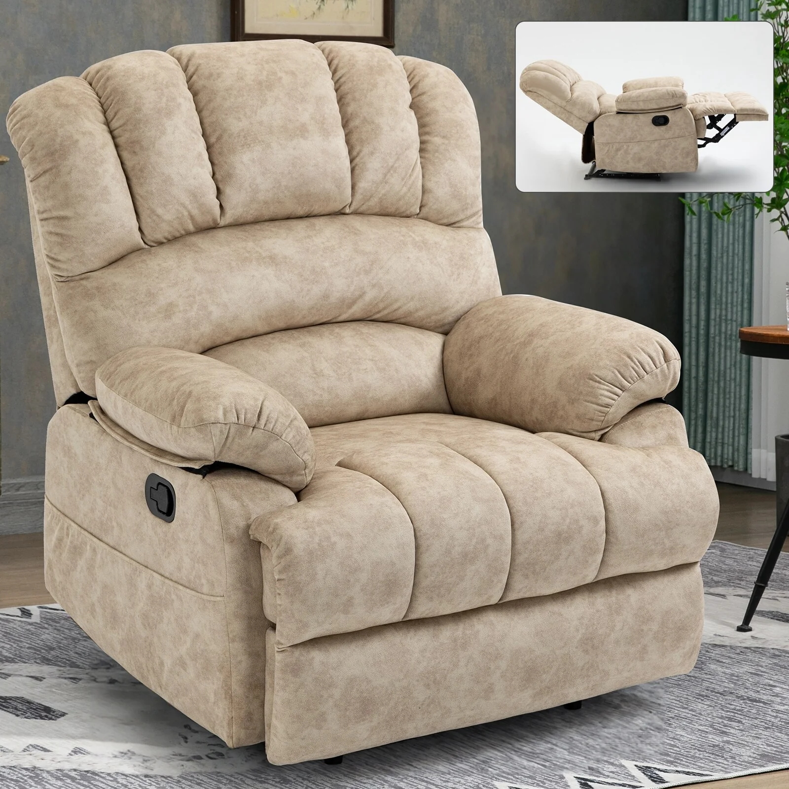 Fabric Large Manual Recliner Chair with Adjustable Backrest and Footstool