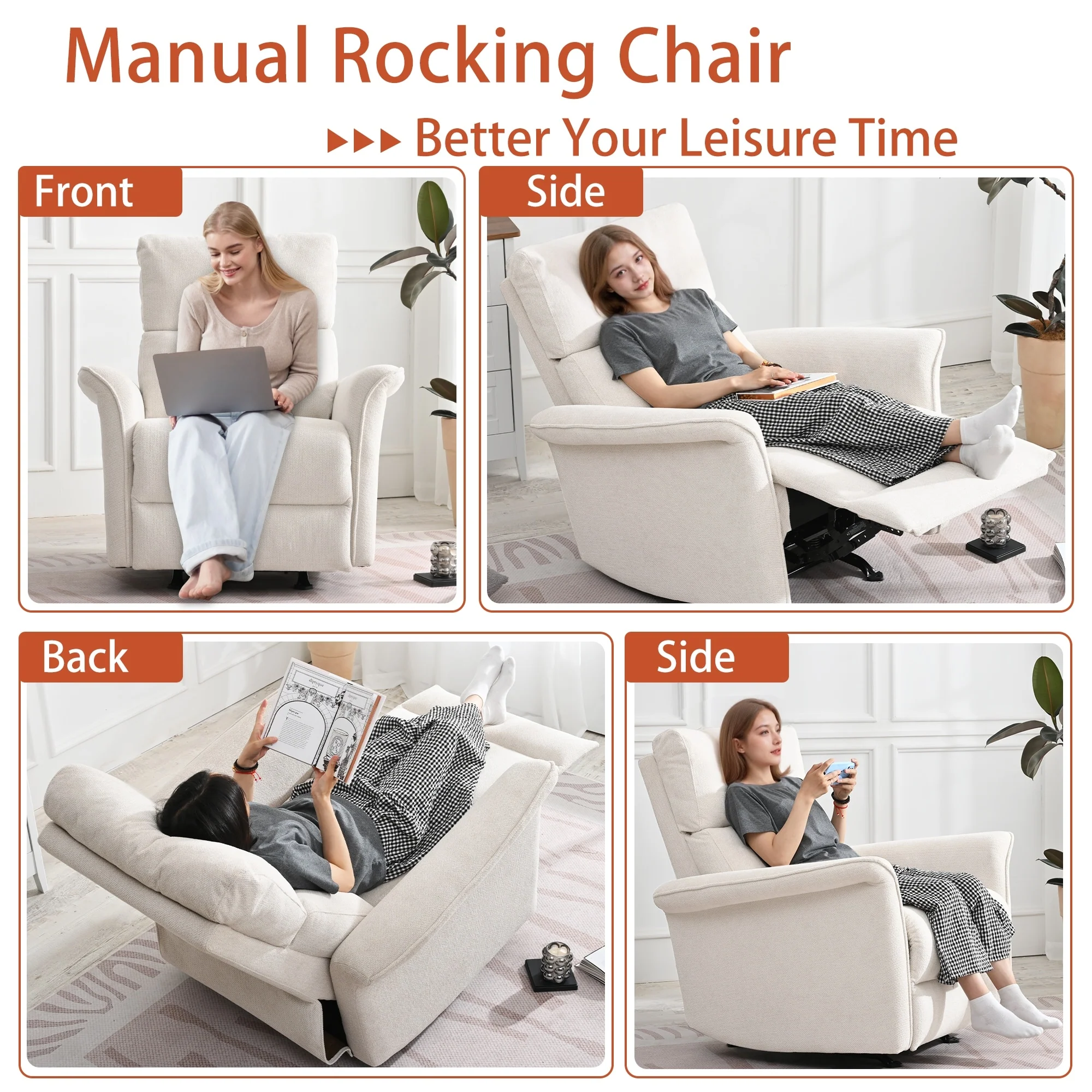 Manual Rocker Recliner Chair,Manual Rocking Glider Recliner,Fabric Nursery Chair,Single Sofa Recliner,Wide Armrests