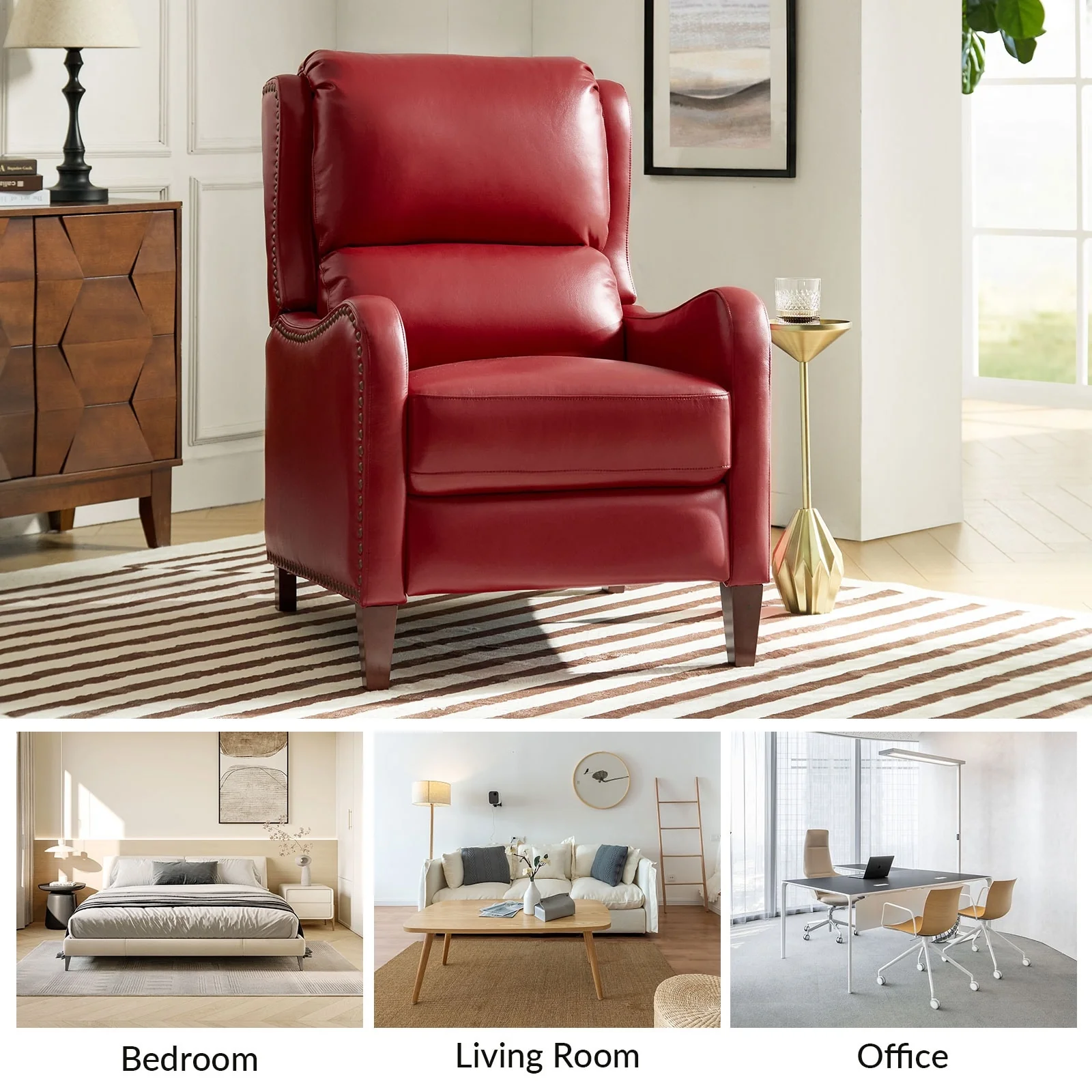 Brigida Modern Genuine Leather Nailhead Trim Recliner with Adjustable Footrest Set of 2 by HULALA HOME