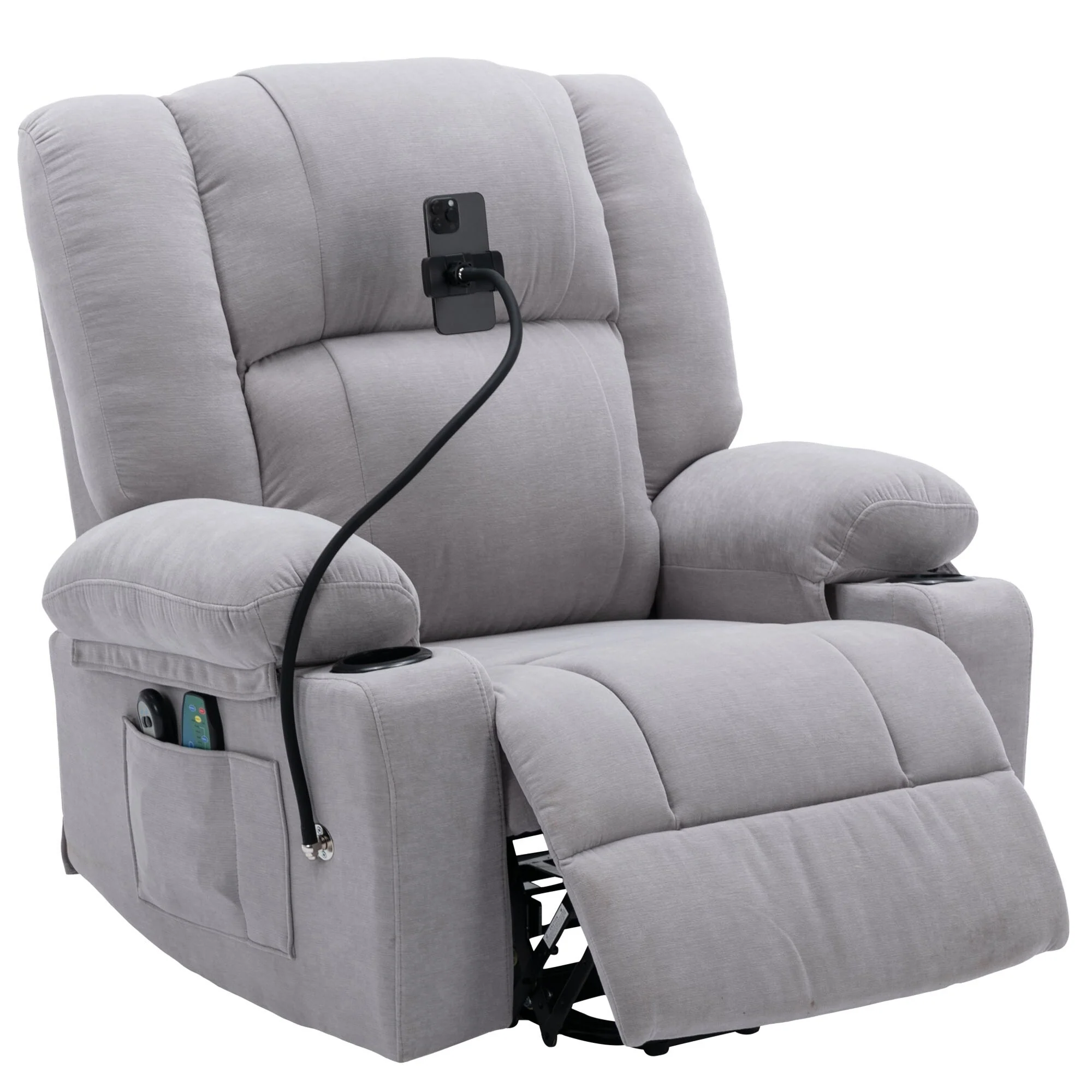Electric Lift Recliner Chair with Massage, Heating, Cup Holders & 360�� Swivel Phone Holder, Adjustable Recline Options