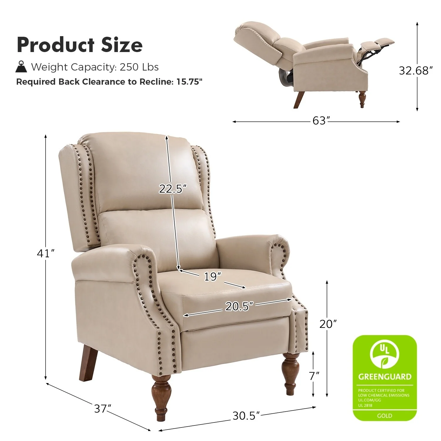 Terri Traditional Vegan Leather Manual Push Back Recliner by HULALA HOME