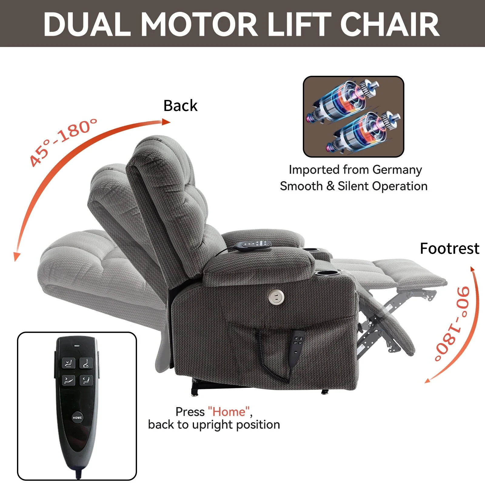 Chenille Power Lift Recliner with Massage, Heating & Cup Holders