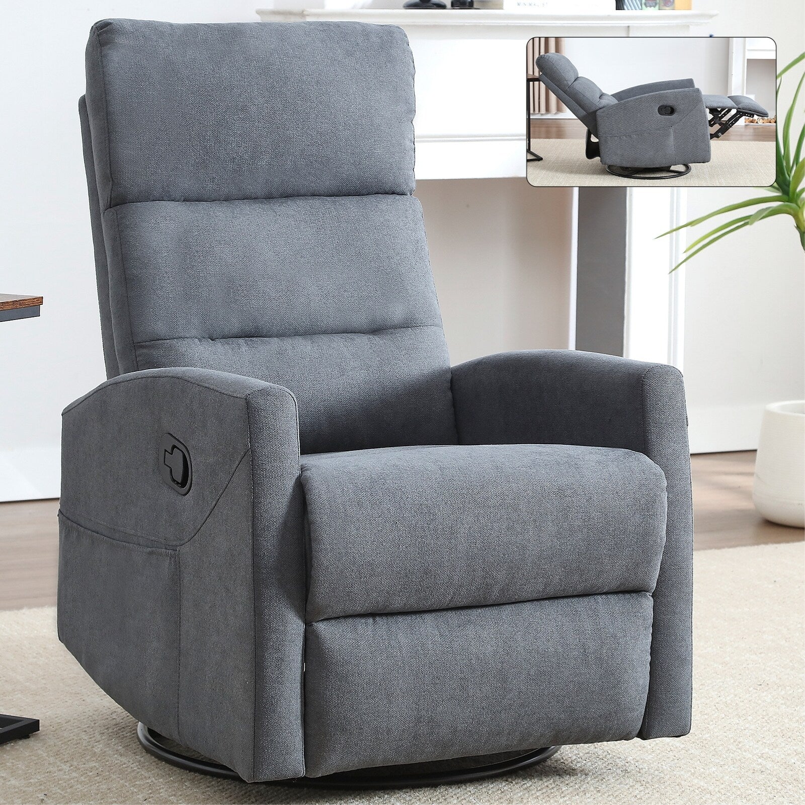 Manual Recliner Chair for Adults, 360�� Swivel Rocker Fabric Recliner, Nursery Chairs, Glider Rocker Recliners w/Cushion Back