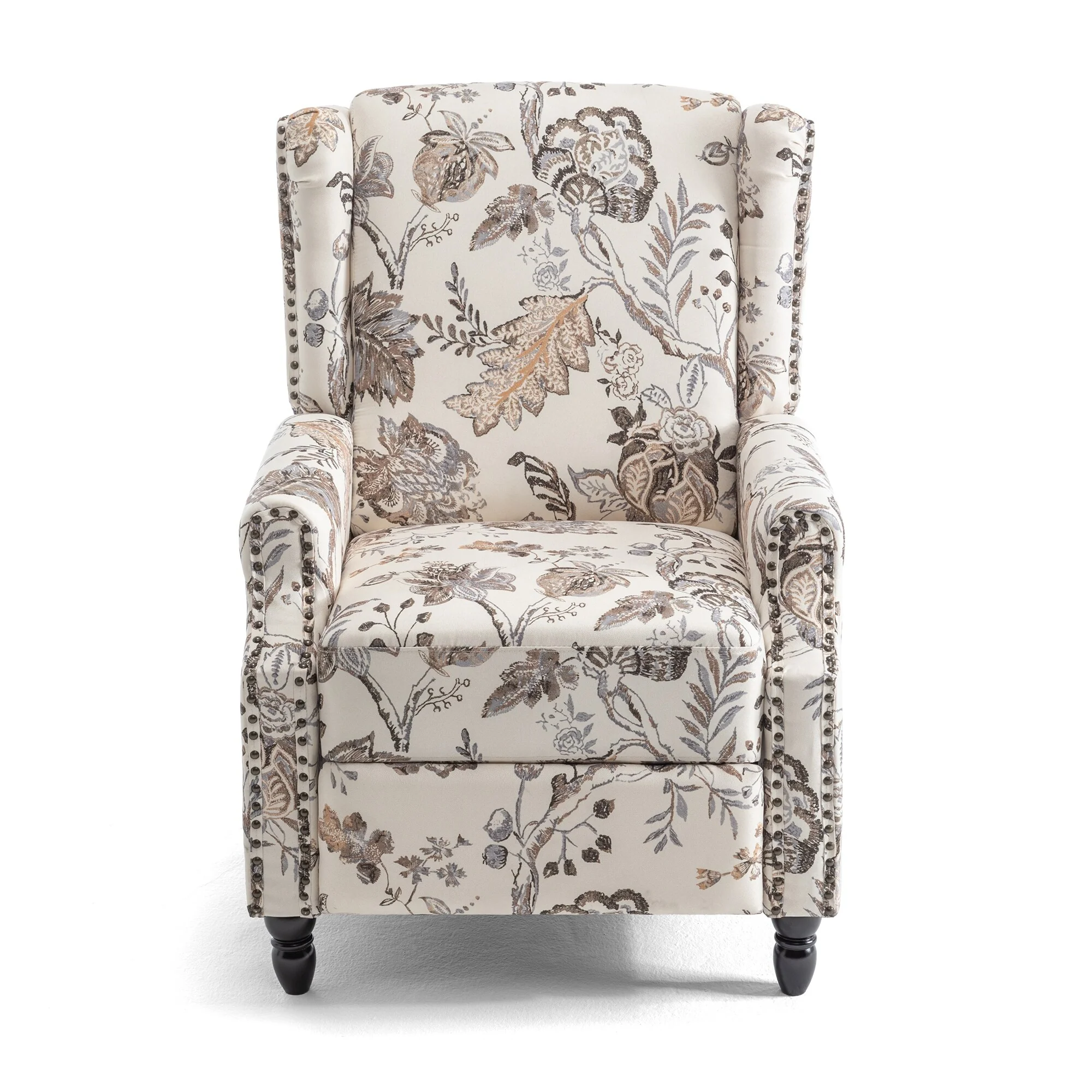 Linen Manual Upholstered Recliner with Wood Legs