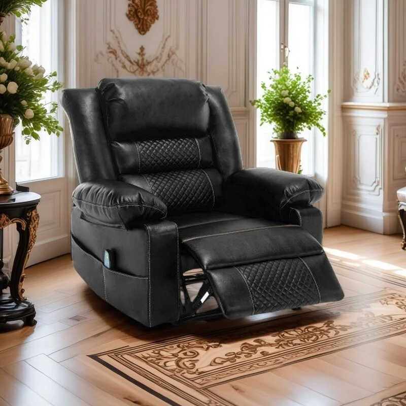 Manual Reclining Chair with 8-Point Vibration Massage, Lumbar Heat, and Durable Wood-Steel Frame for Living Room Comfort